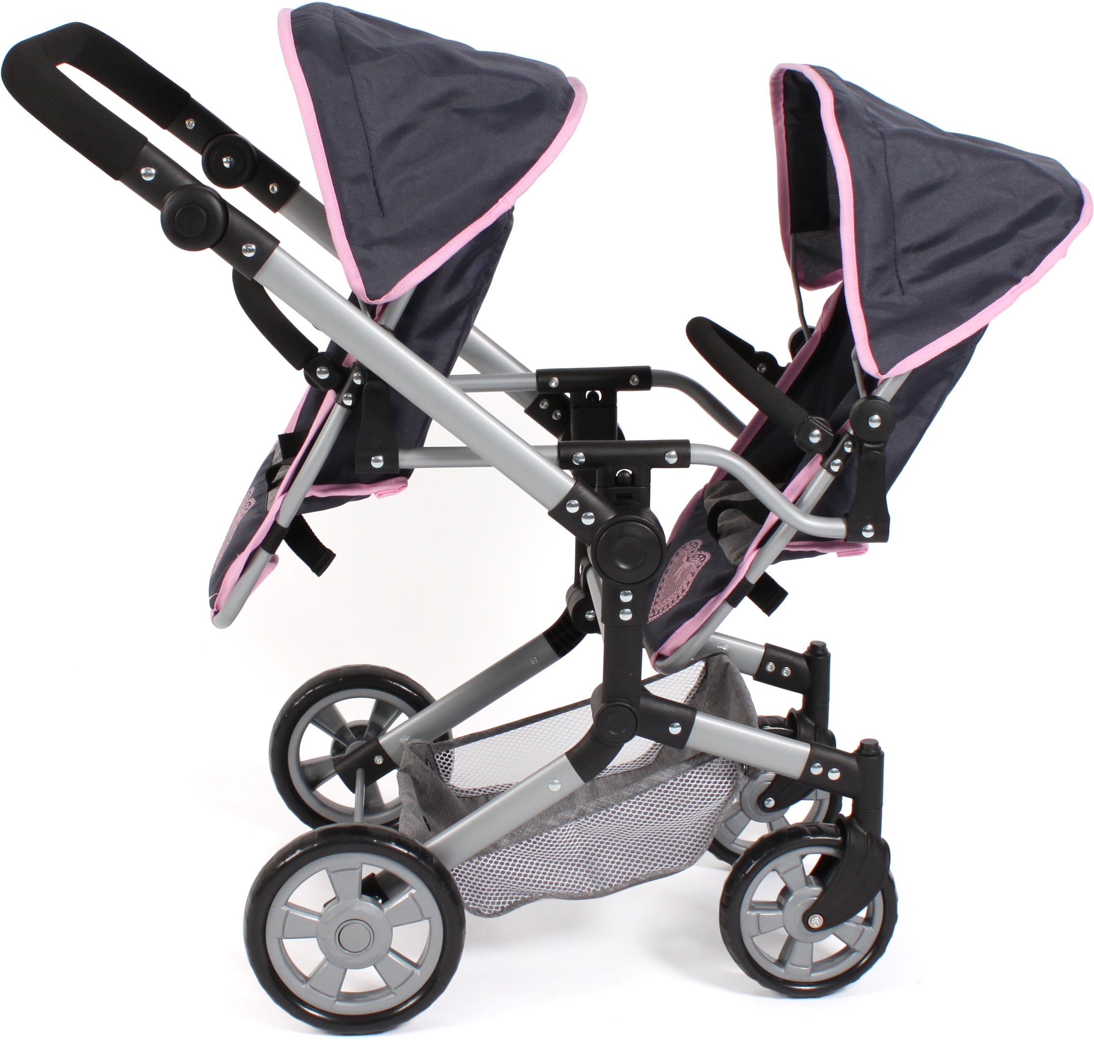 CHIC2000 Puppen-Zwillingsbuggy »Linus Duo, Grau-Navy«, mit zwei abnehmbaren, bis in Liegeposition verstellbaren Sportsitzen