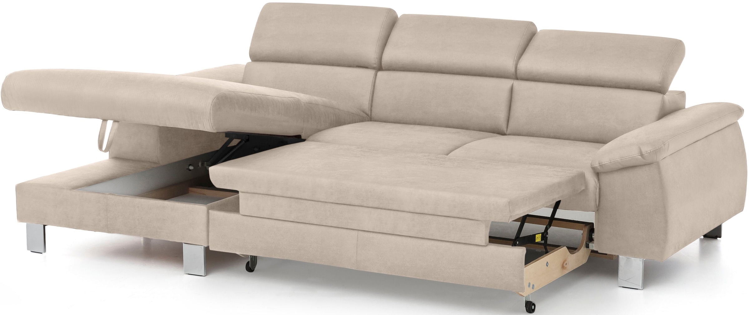COTTA Polstergarnitur »Komaris L-Form«, (Set), Set bestehend aus: Ecksofa mit Kopfteilverstellung & Hocker