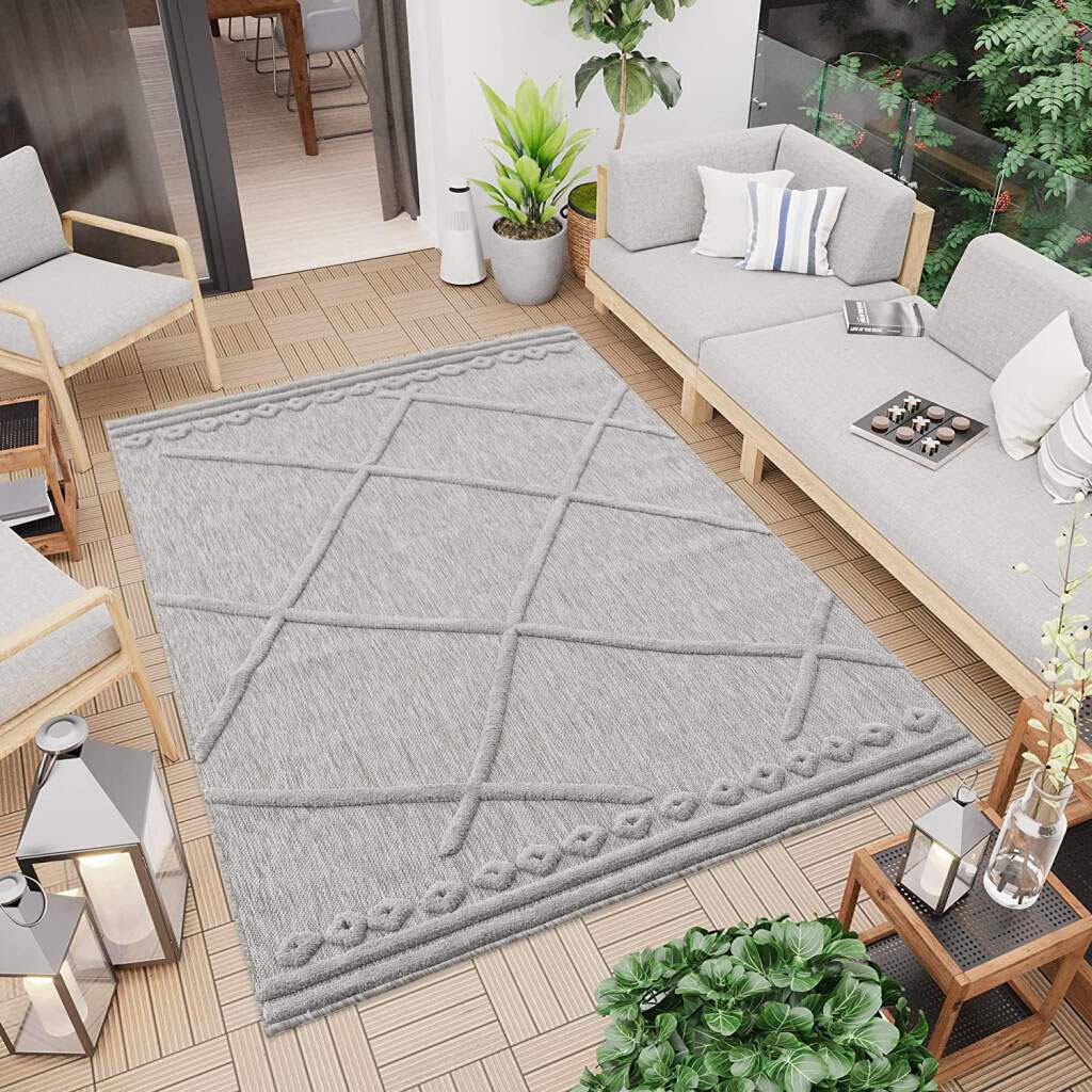 CARPET CITY Teppich »In-& Outdoorteppich Santorini 58578, 3D-Effekt, Raute-Optik« rechteckig 5 mm Höhe Wetterfest & UV-beständig für Terrasse,...