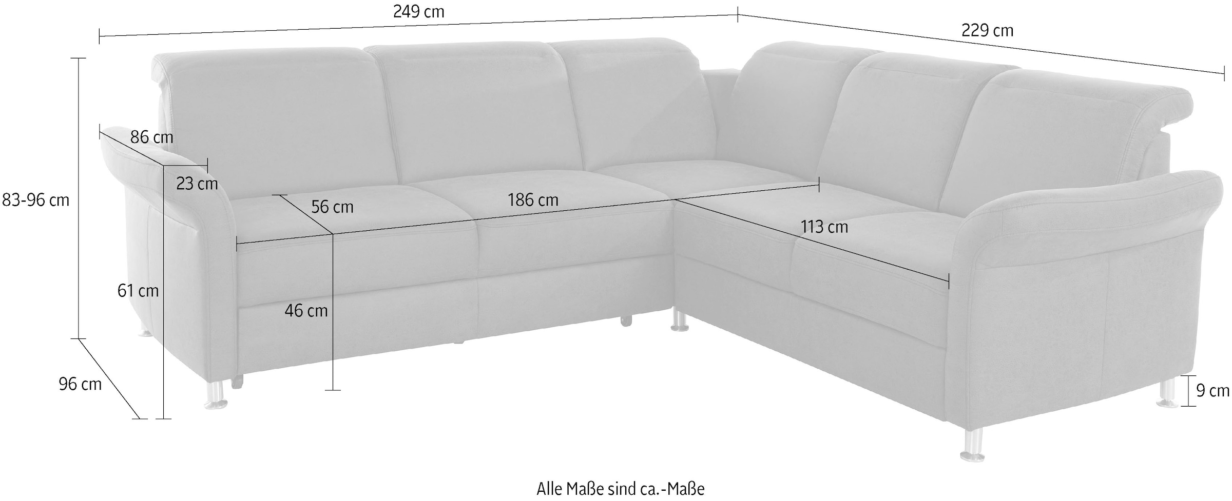 sit&more Ecksofa »Darwin L-Form«, inklusive Federkern, wahlweise mit Kopfteilverstellung, Bettfunktion