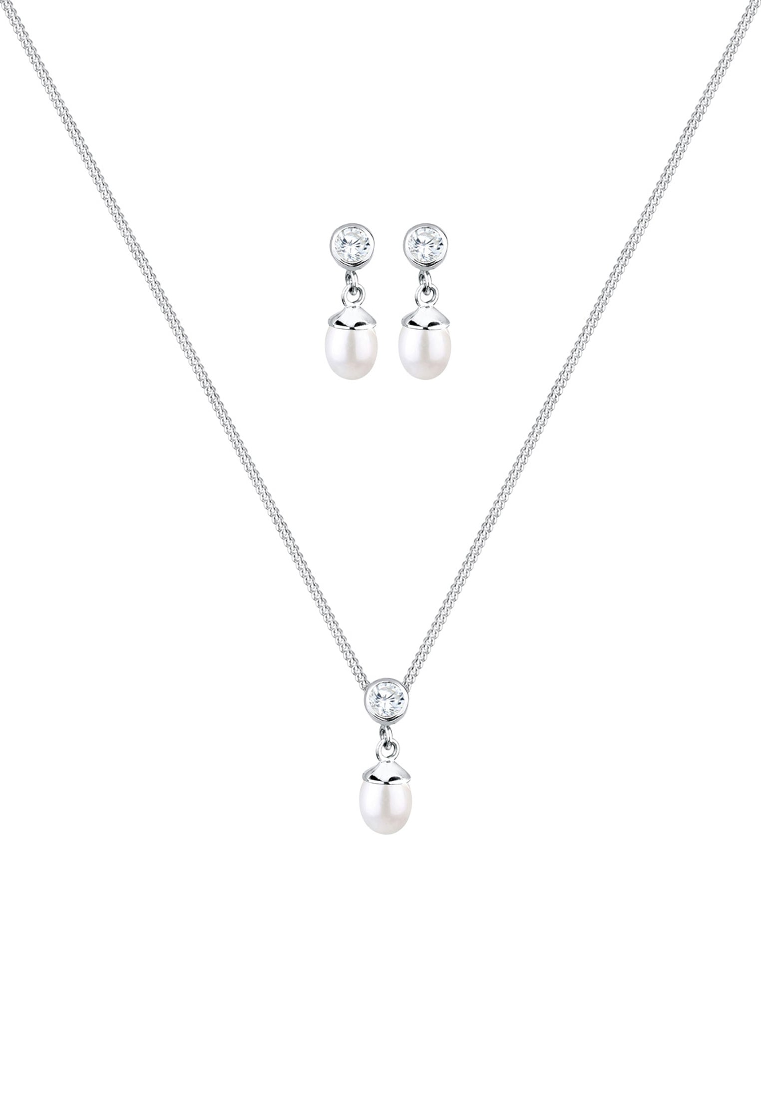 Elli Schmuckset »Zirkonia Süßwasserzuchtperlen Weiß 925 Sterling Silber«