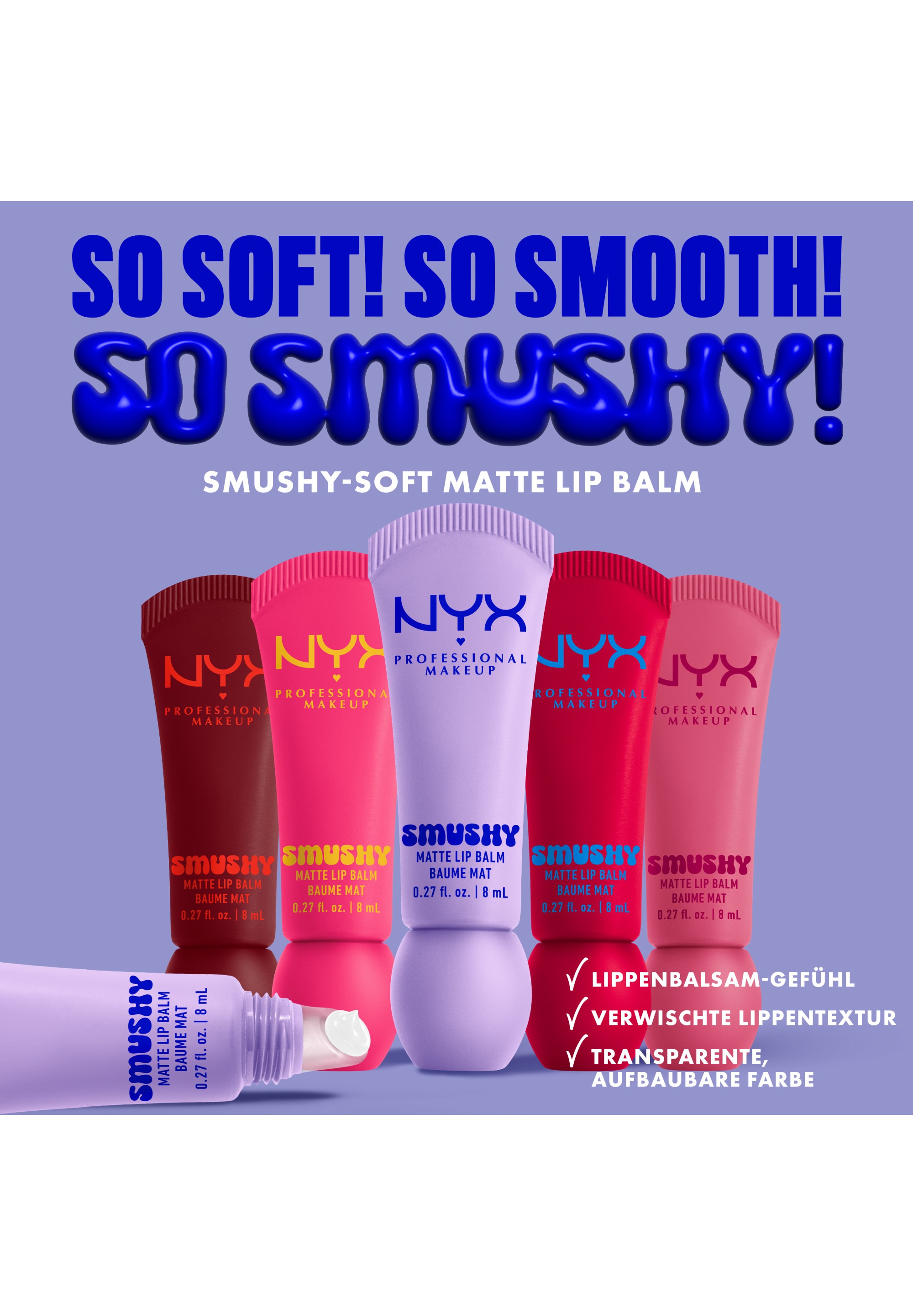 NYX PROFESSIONAL MAKEUP Lippenbalsam »SMUSHY MATTE LIP BALM« jeder der Farbtöne hat einen einzigartigen, süßen Duft