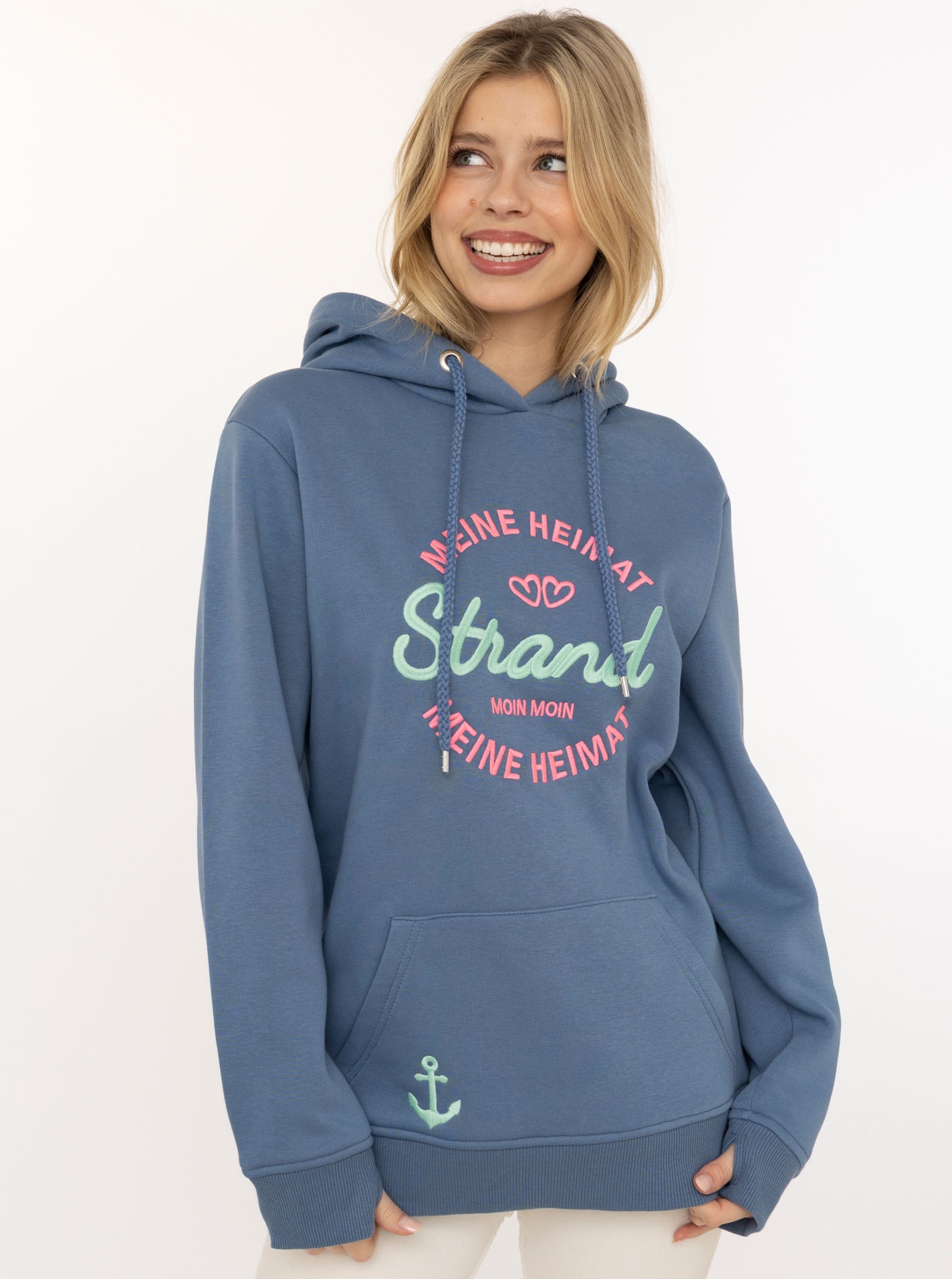 Zwillingsherz Hoodie »"Meine Heimat"«, mit aufgesticktem "Strand"-Schriftzug vorne und hinten
