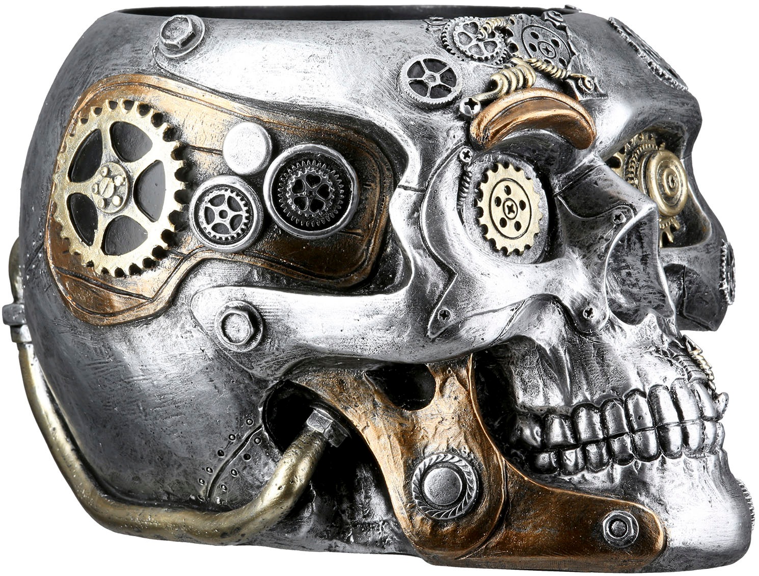 GILDE Übertopf »Übertopf Totenschädel Steampunk Skull planter silberfarben H. 14 cm«, (1 St.)