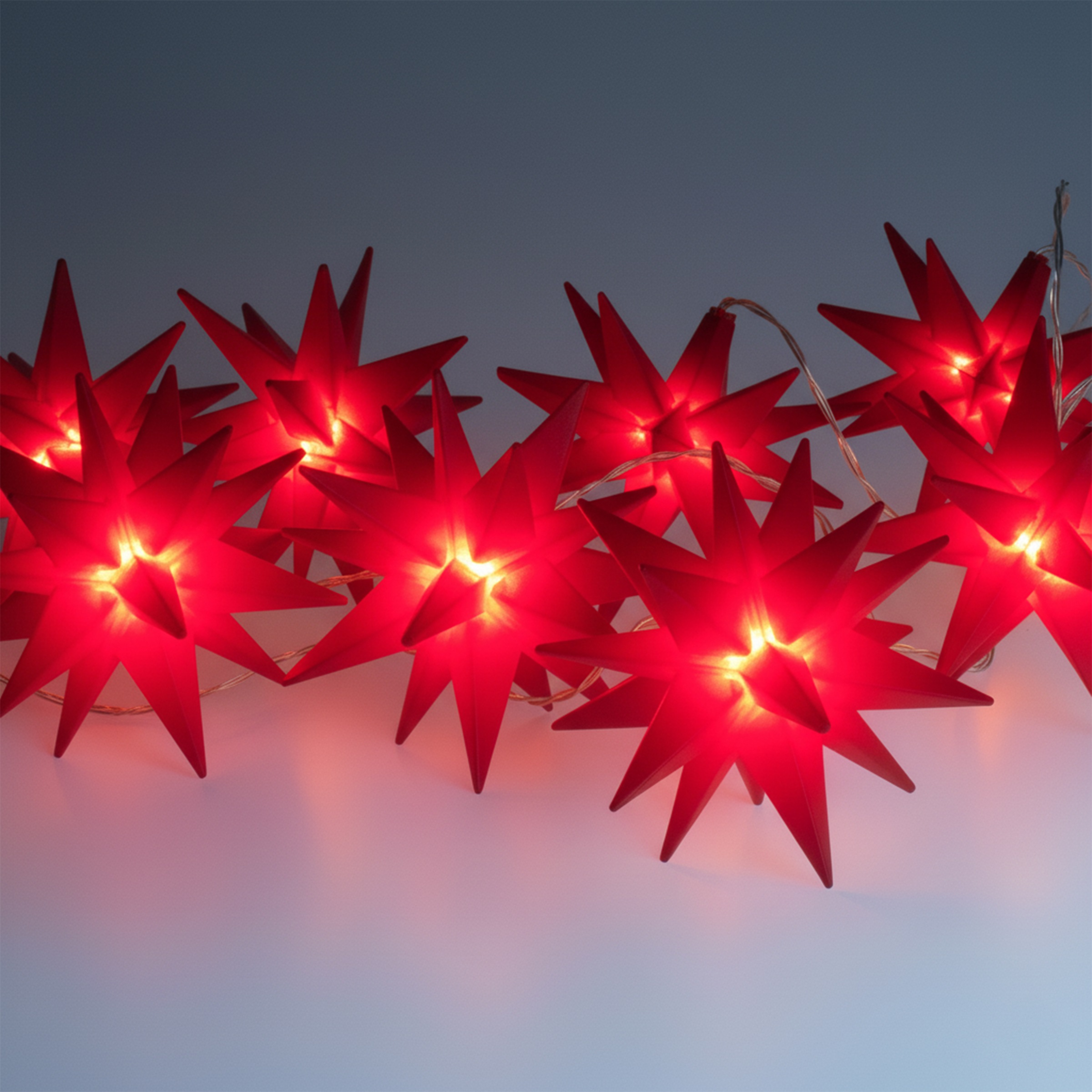 OTTO home LED-Lichterkette »10er 3D-Sterne, Timer, Länge 4,5m, Rot, Weiß oder Gelb, Indoor Outdoor« 10 Stk.-flammig mit Zeitschaltuhr, 4,5 m beleuchtet & 3 m Zuleitung, innen, außen