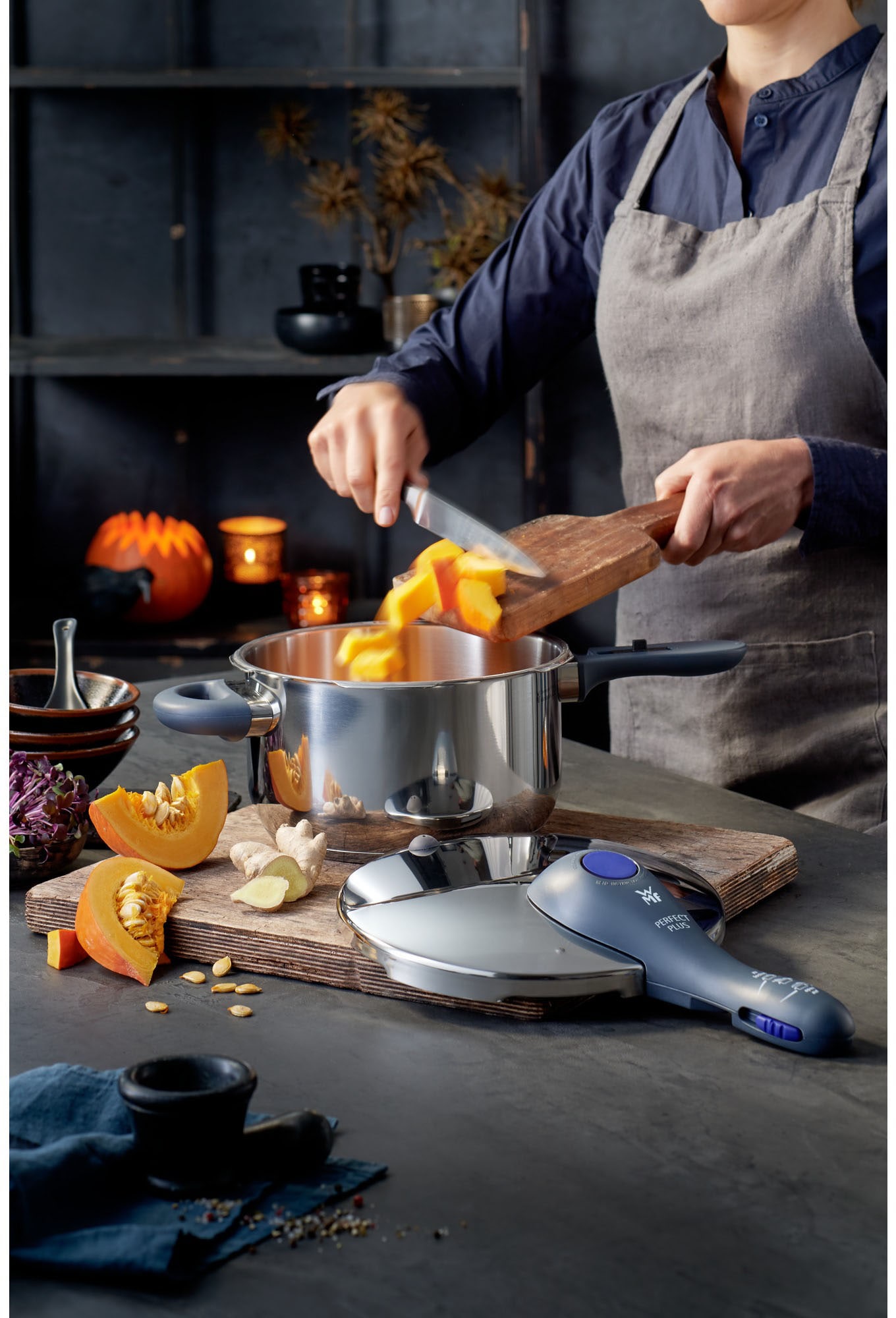 WMF Schnellkochtopf »Perfect Plus«, Cromargan® Edelstahl Rostfrei 18/10, Dampfkochtopf mit abnehmbarem Deckelgriff, Induktion