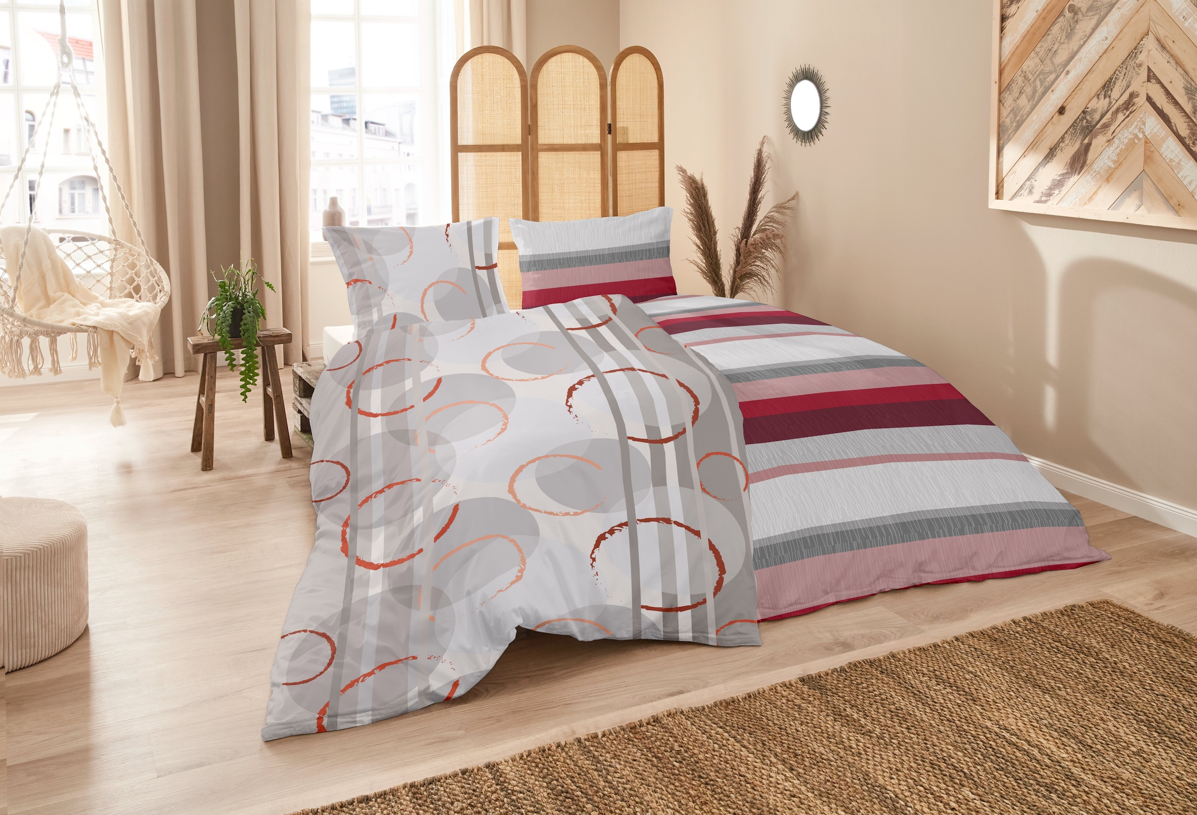 Primera Bettwäsche »Biber-Bettwäsche Circular« 2 Stk. tlg. mit abstrakten Kreisen