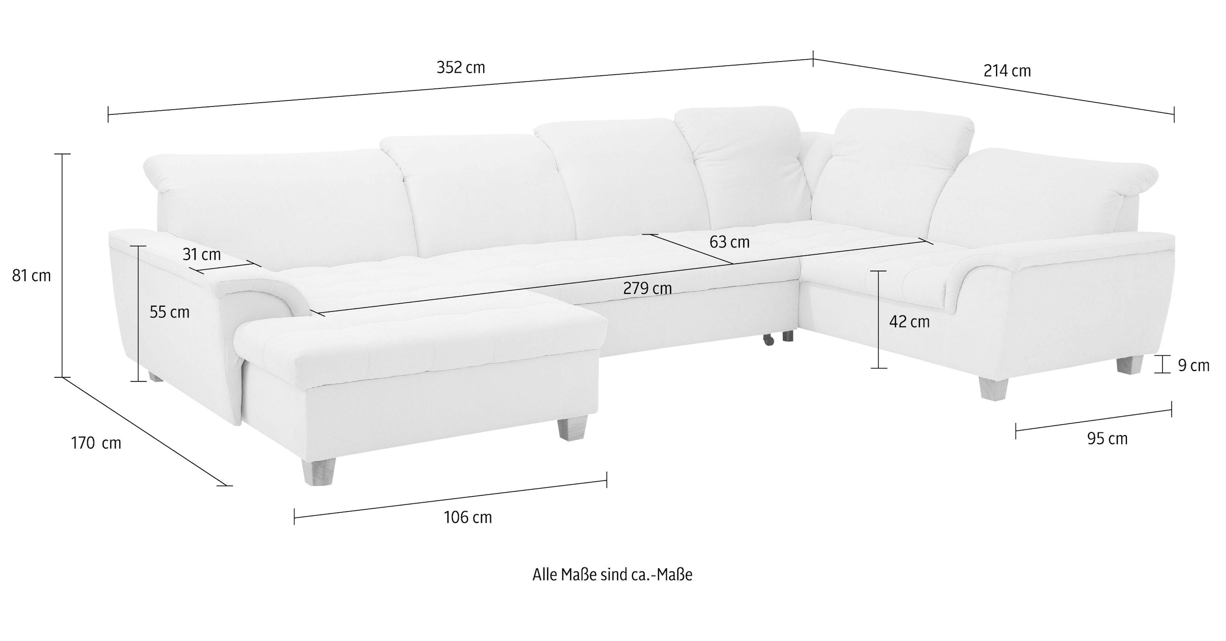 Home affaire Wohnlandschaft »Lyla U-Form«, wahlweise mit Rückenfunktion und zusätzlich mit Bett + Bettkasten