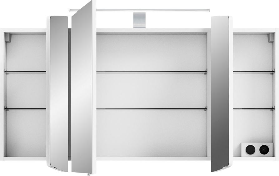 Saphir Badmöbel-Set »Cassca Sprint 4-teilig Mineralmarmor-Waschtisch mit LED-Spiegelschrank«, (5 St.), Midischrank, Unterschrank, inkl. Türdämpfer, 7 Türen, 5 Schubladen