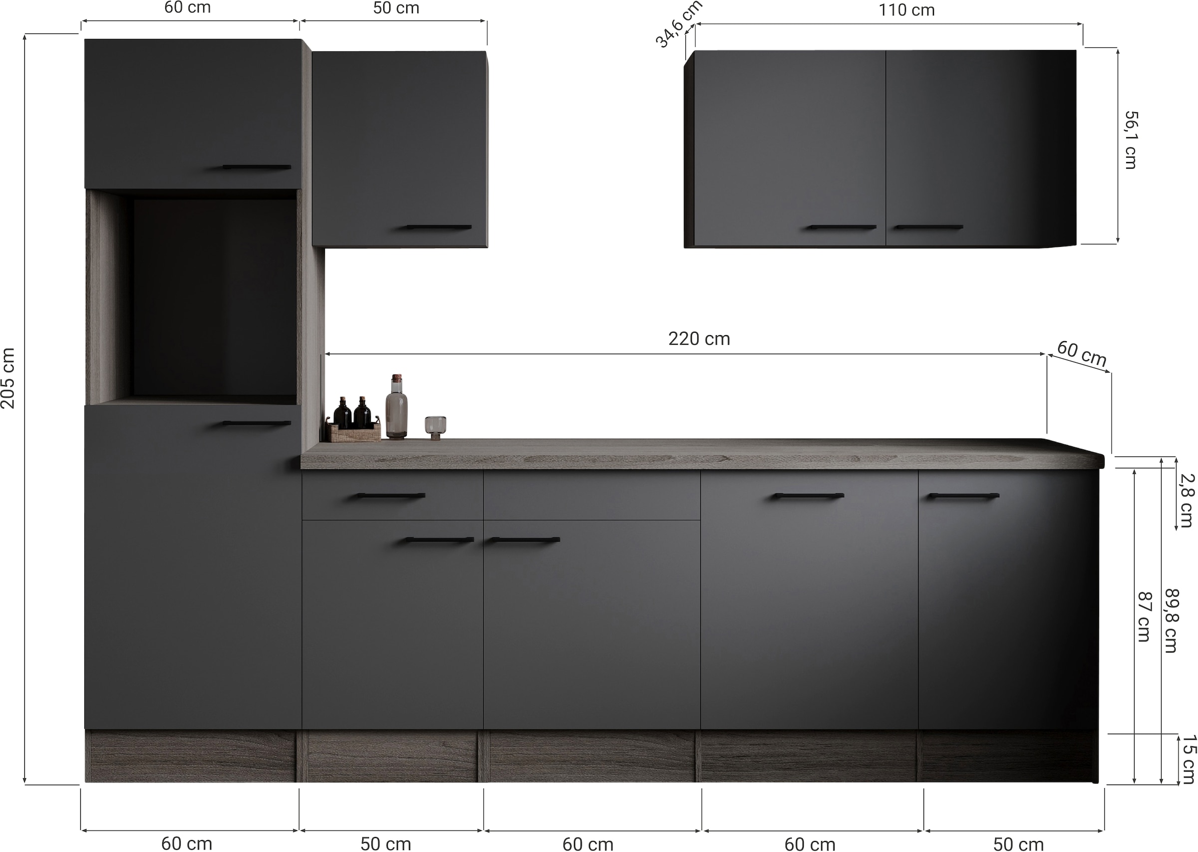 RESPEKTA Küchenzeile »Oliver« Breite 280 cm, 90 cm Arbeitshöhe, in exklusiver Konfiguration für OTTO