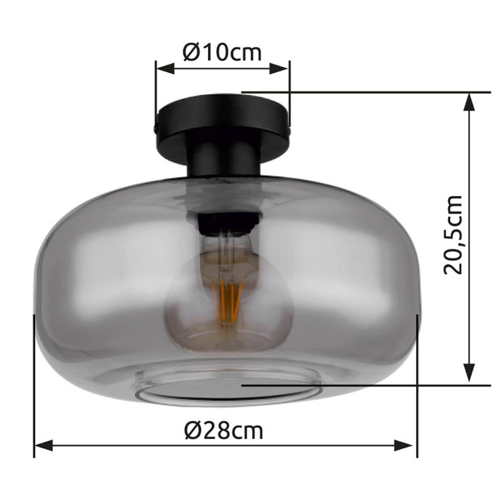 GLOBO LIGHTING Deckenleuchte »GIUSEPPE«, Leuchtmittel E27 | ohne Leuchtmittel, Deckenlampe/Metall/Glas rauchfarben/Wohnzimmer/Flur