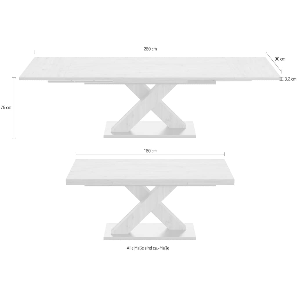 Mäusbacher Esstisch »Komfort C«, mit X-Gestell in asteichefarben und mit Auszug, Breite 180-280 cm