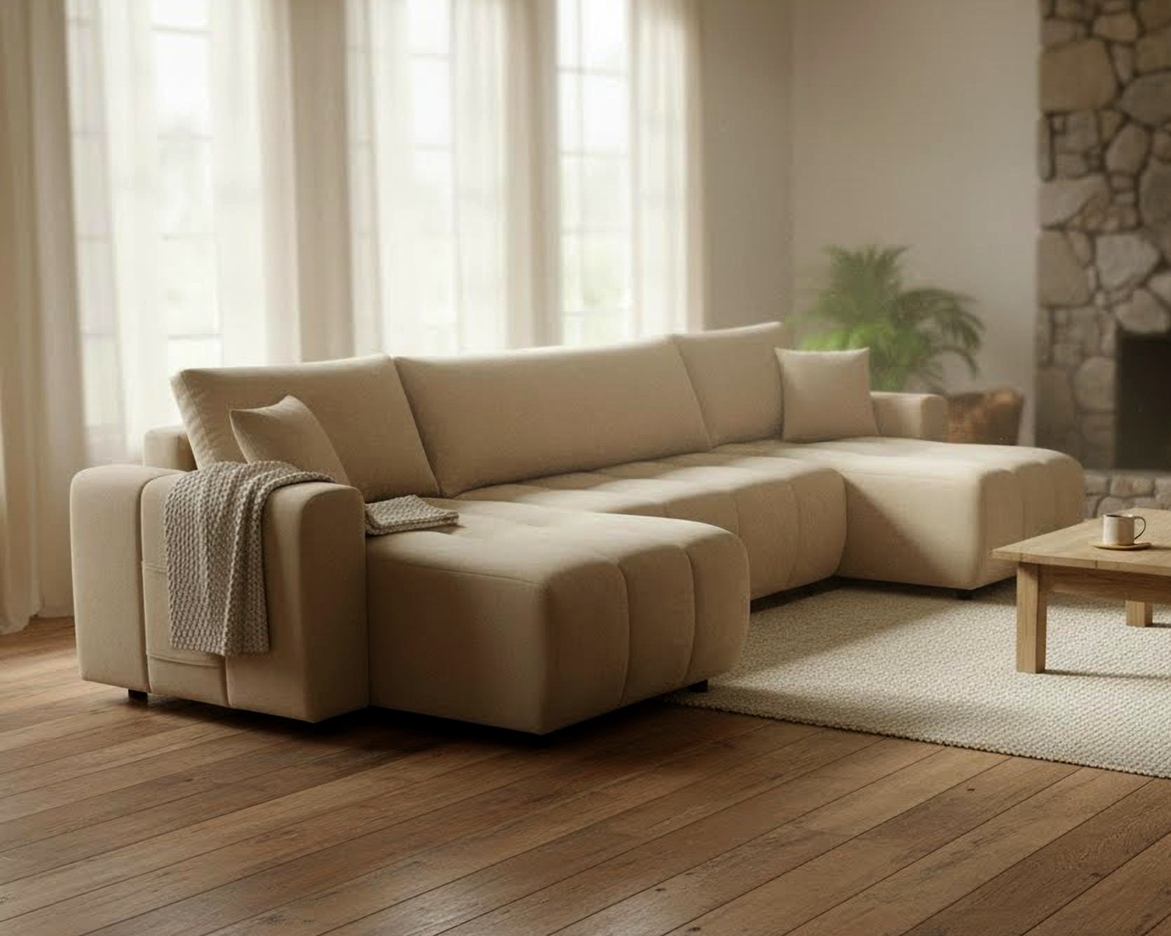 OTTO home Wohnlandschaft »YLVAA U-Form, 311 cm - Schlafsofa« Schlaffunktion (132/269), Boxspring, Bettkasten, Feinstruktur-Bezug