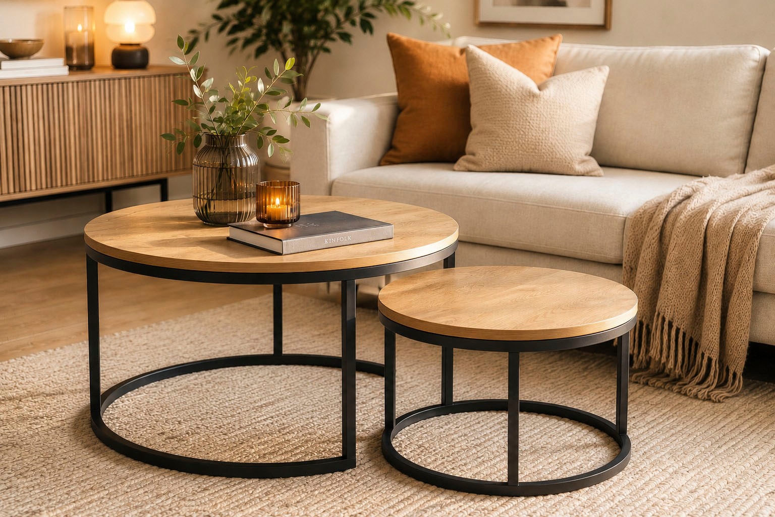 ACTONA GROUP Couchtisch »Spiro 2er Set, rund – modern & stilvoll kombinieren, zeitloses Design« Couchtisch, Beistelltisch, 2 Stk. tlg. OTTOs Choice Holzoptik, pflegeleicht & robustes Metallgestell