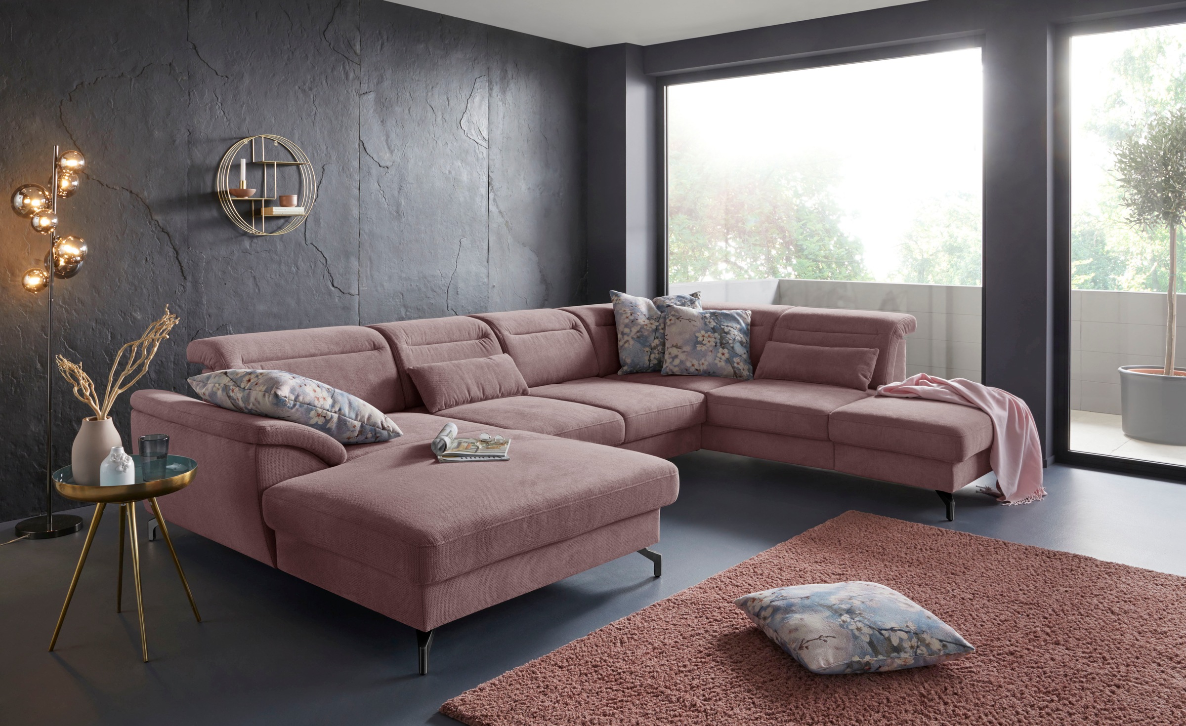 sit&more Wohnlandschaft »Percy U-Form«, 12 cm Fußhöhe, Sitztiefenverstellung, wahlweise in 2 Fußfarben