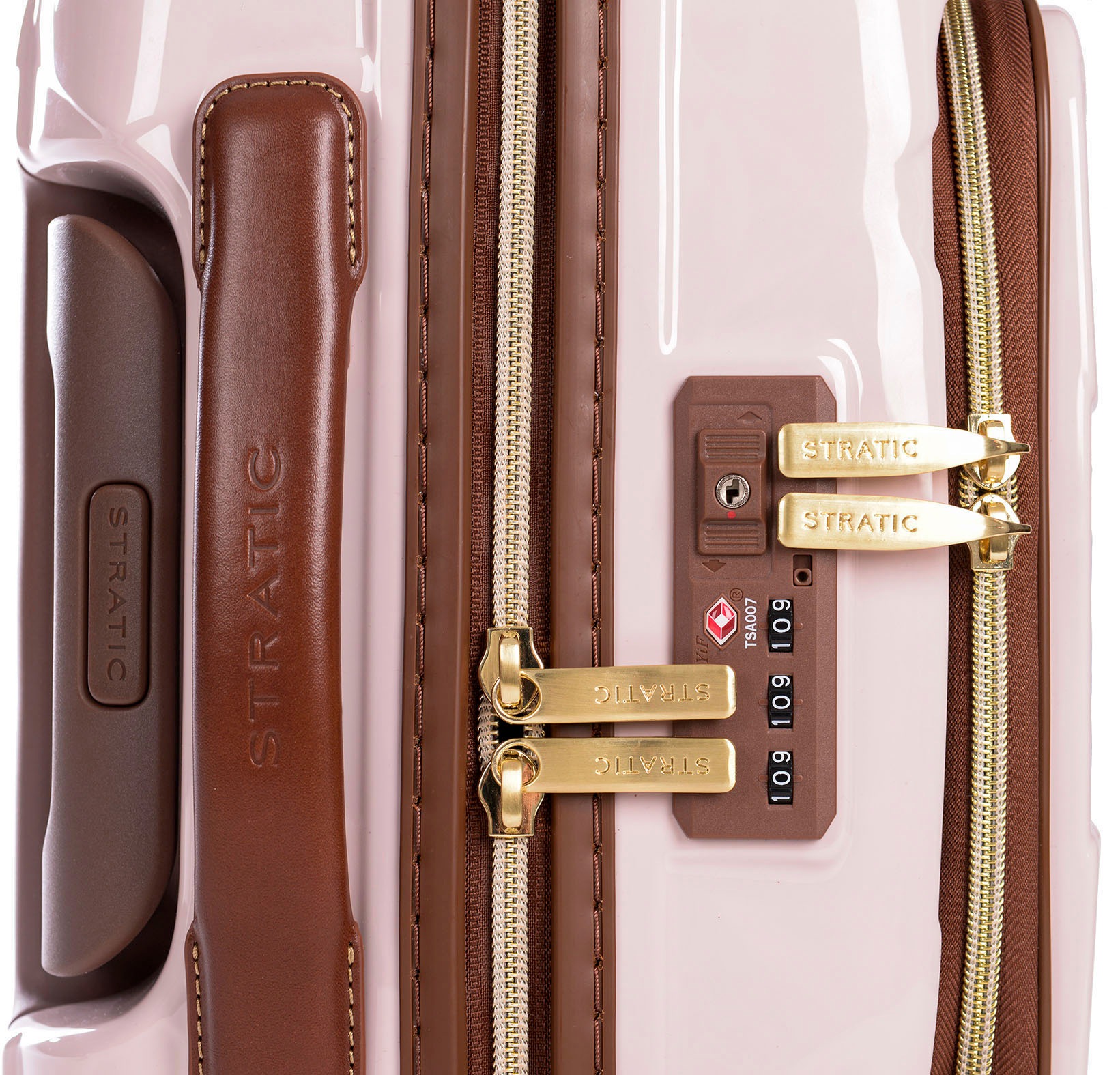 Stratic Hartschalen-Trolley »Leather&More S mit Vortasche, rose«, 4 Rollen, Handgepäck Reisekoffer Reisegepäck TSA-Zahlenschloss