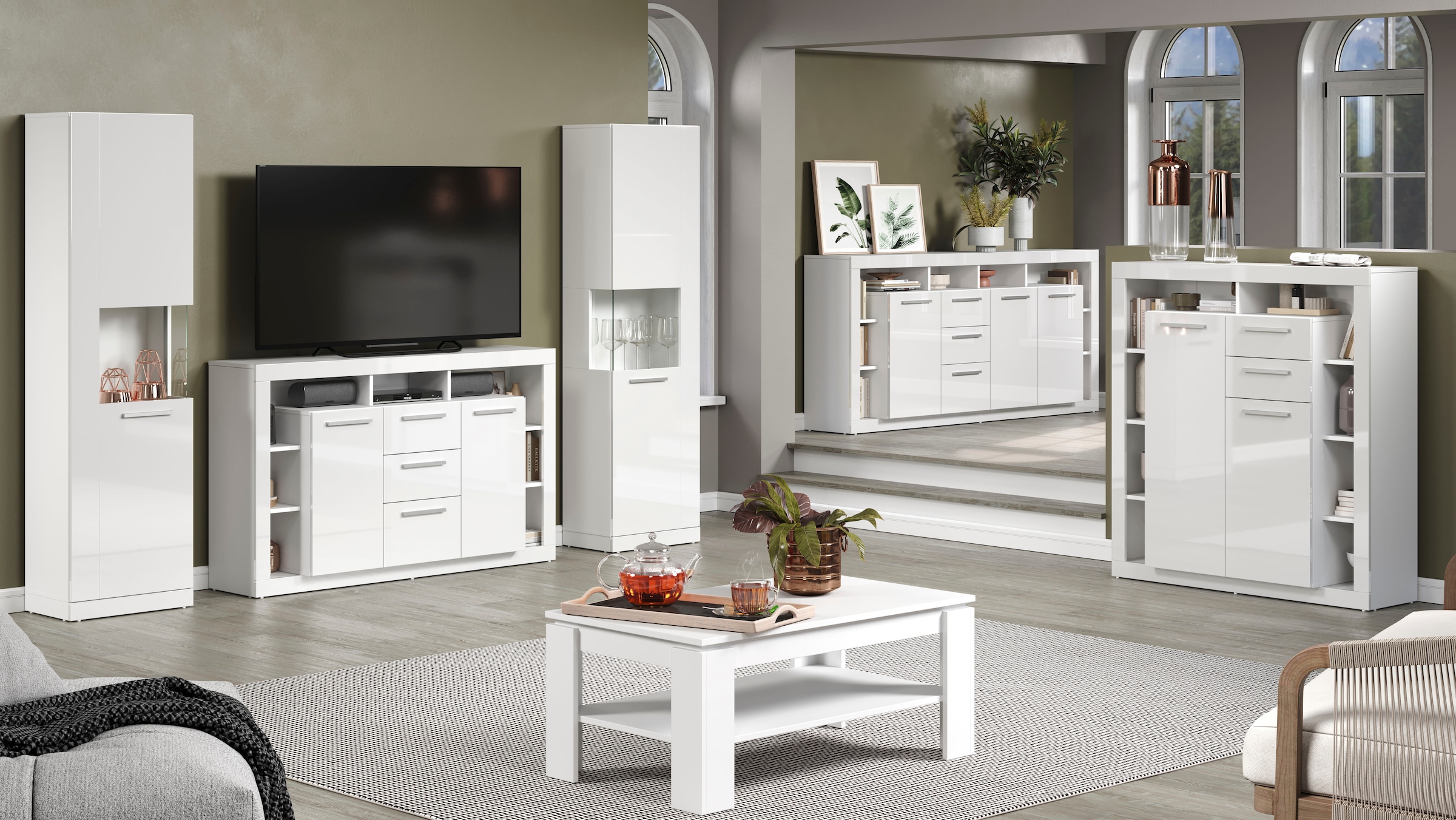 INOSIGN Highboard »Gwendolyn«, (1 St.), Moderner Wohnzimmerschrank mit vielen Ablagen - (B/T/H) 121/40/128 cm
