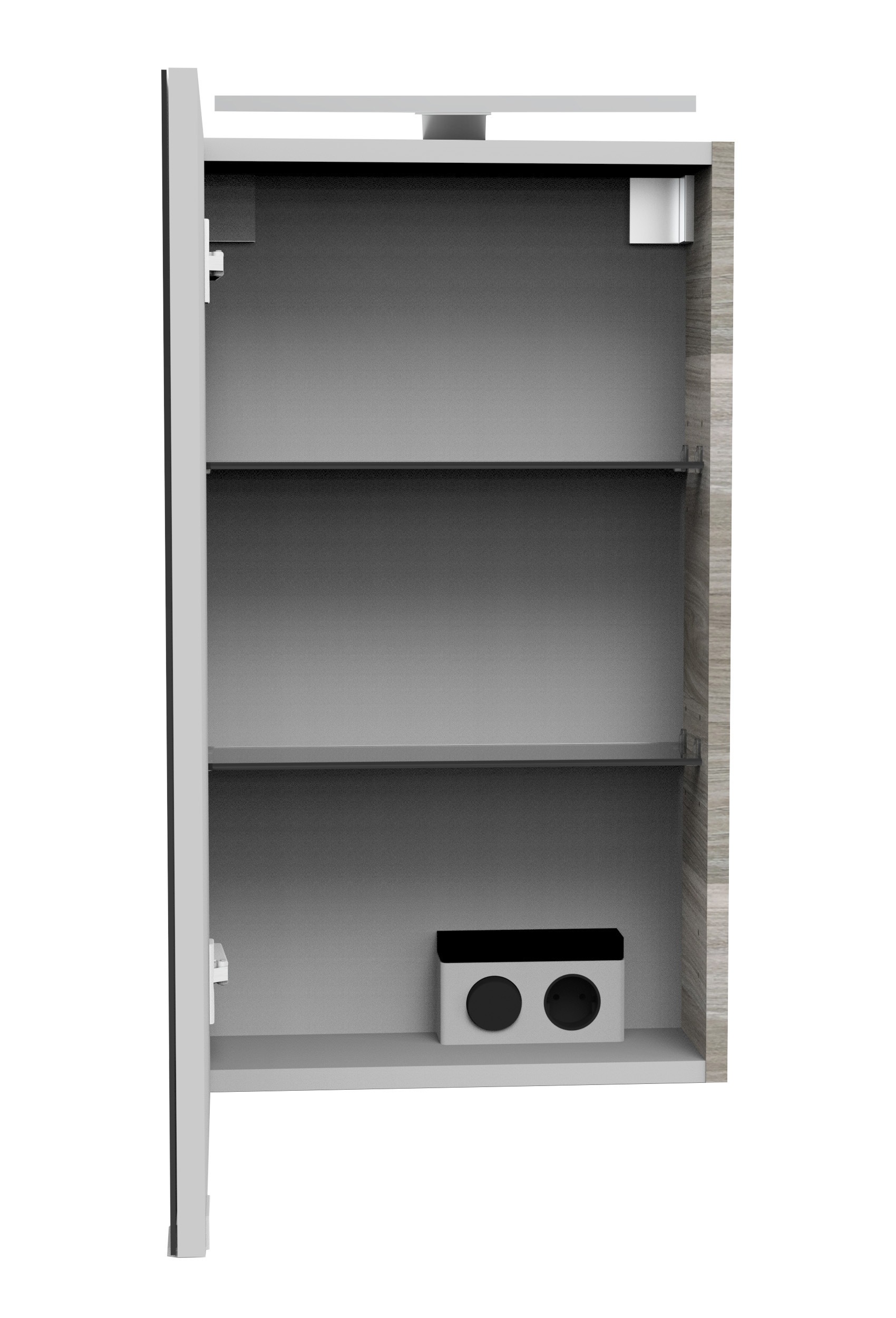 FACKELMANN Spiegelschrank »SBC«, (Spiegelschrank mit LED-Aufsatzleuchte), für das Gästebad, Schalter und Steckdose, Breite 40cm, Anschlag links