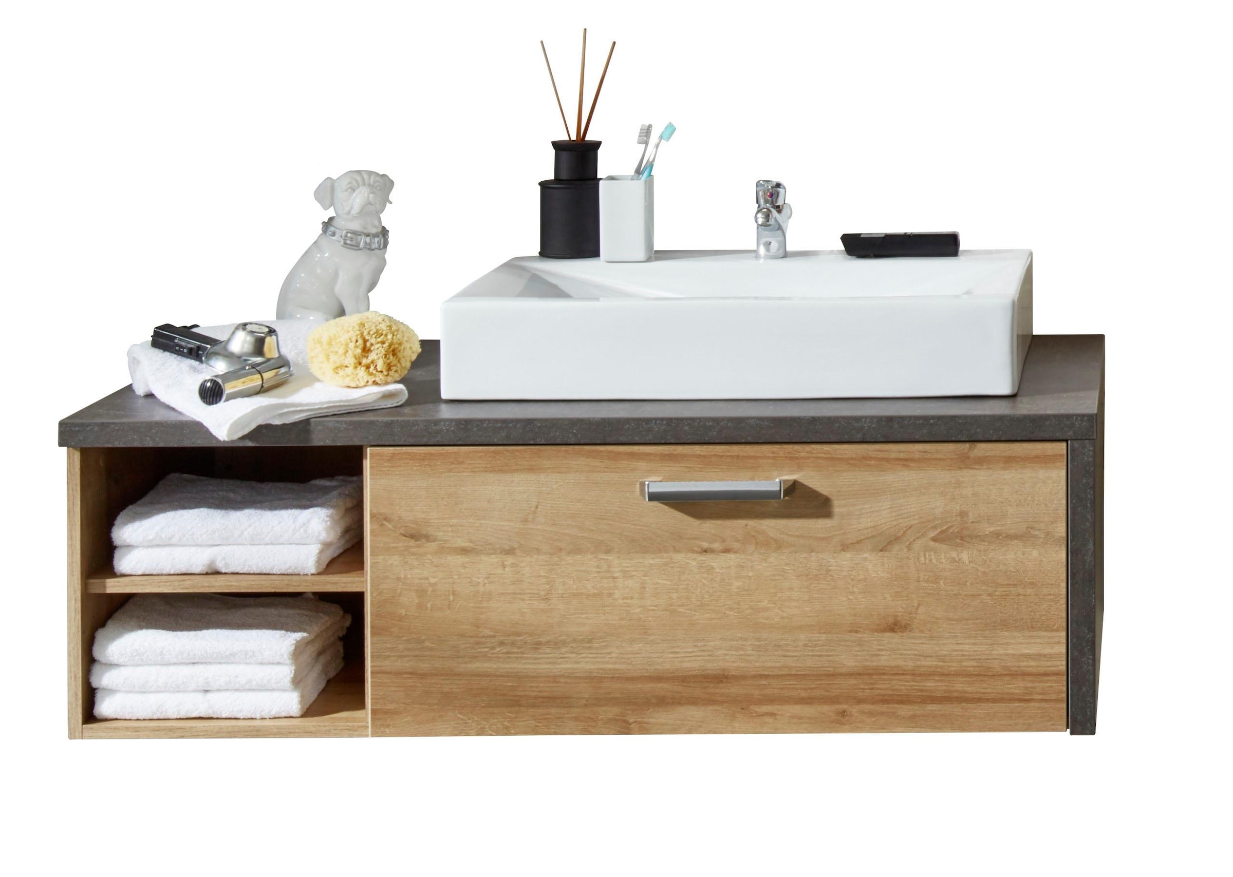 welltime Waschtisch »Bilbao«, Waschtisch mit Metallgriff, 2 Fächern und Mineralgusswaschbecken