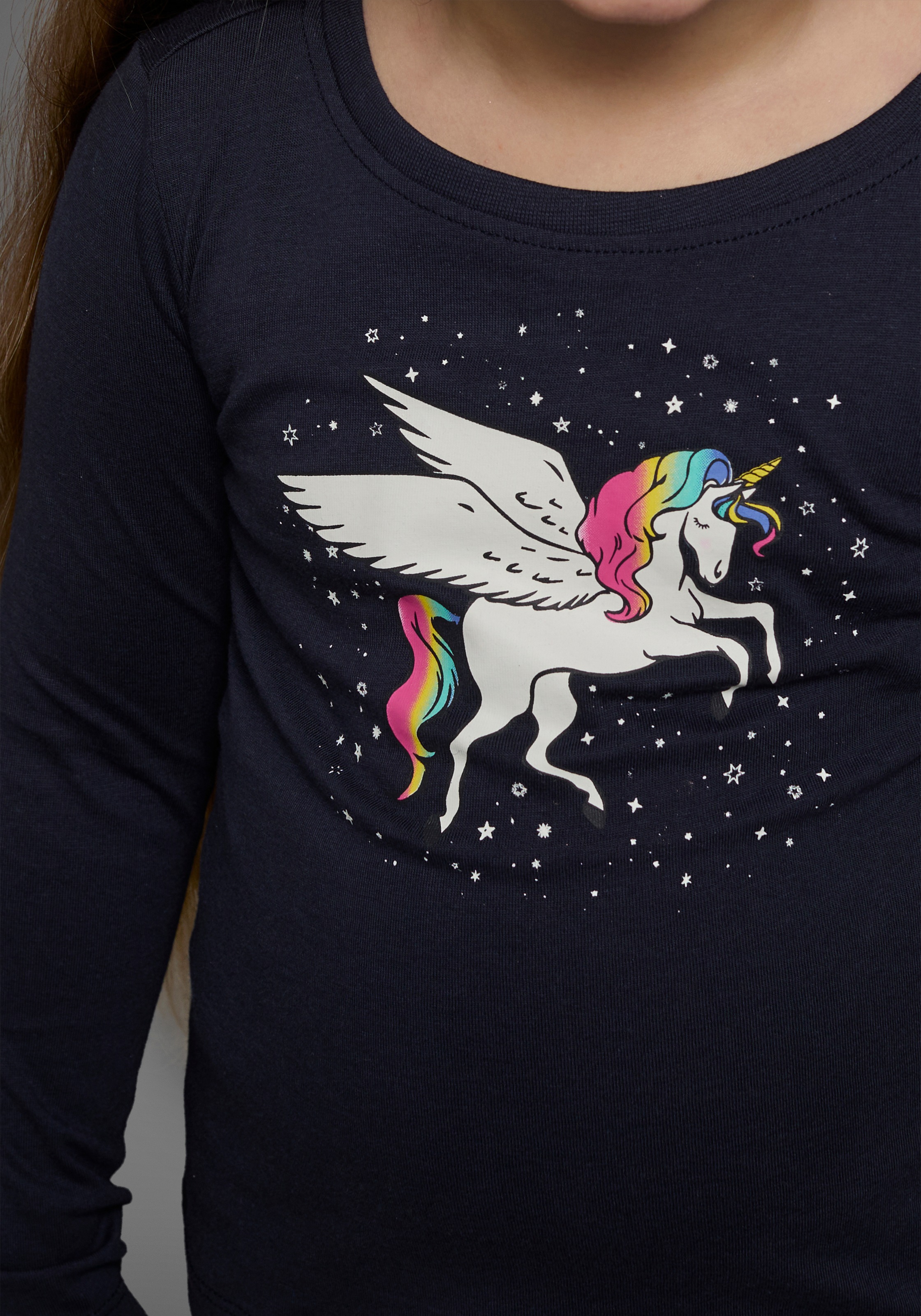KIDSWORLD Langarmshirt »mit süßem Einhorn Druck«, langärmlig, hüftlange Passform, stylischer Druck