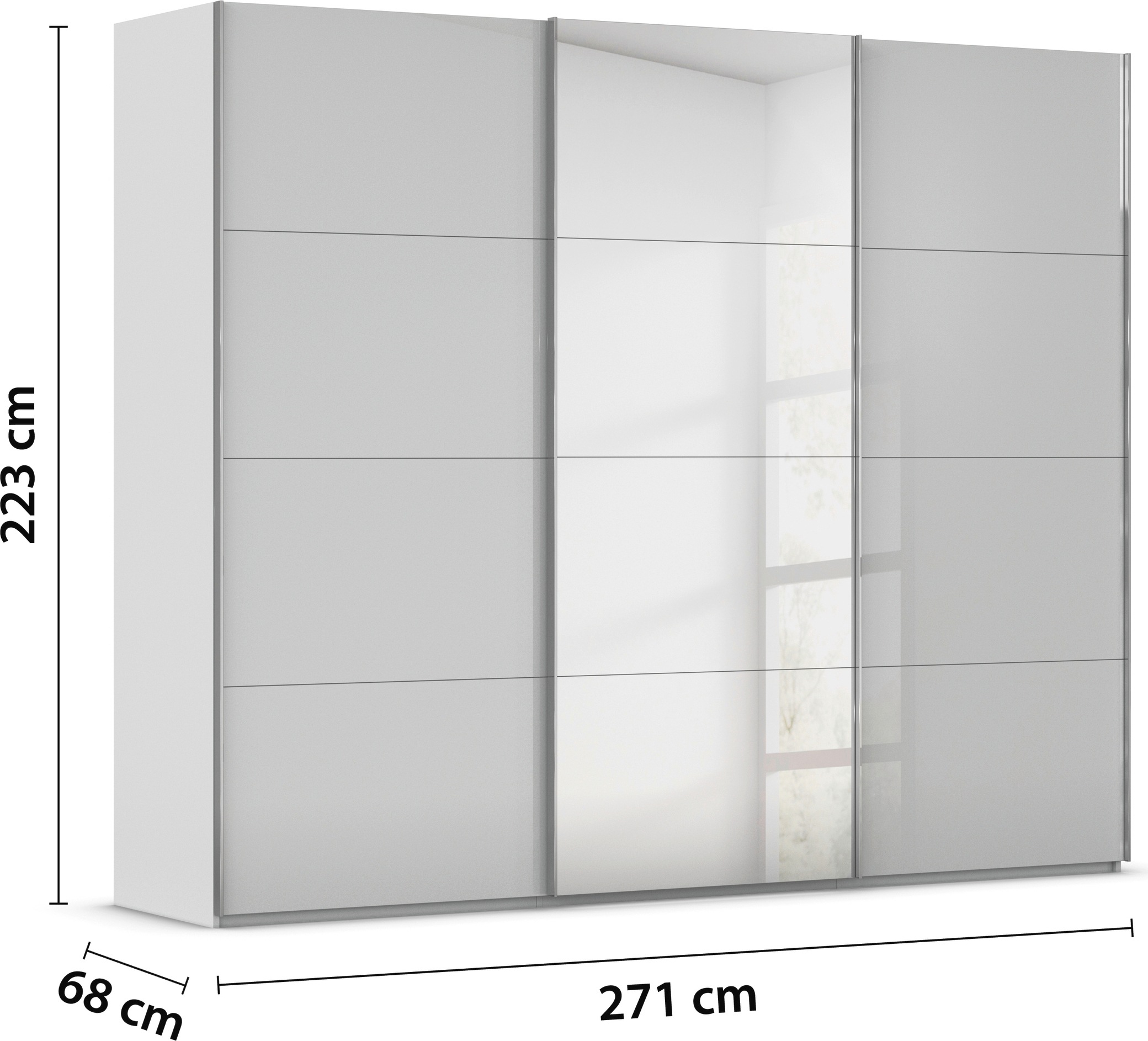 rauch Schwebetürenschrank »Kleiderschrank Schrank Garderobe Schlafzimmerschrank SCALE-FYRA«, edle viergeteilte Türen Spiegel/Glas-Mix viele Farben MADE IN GERMANY