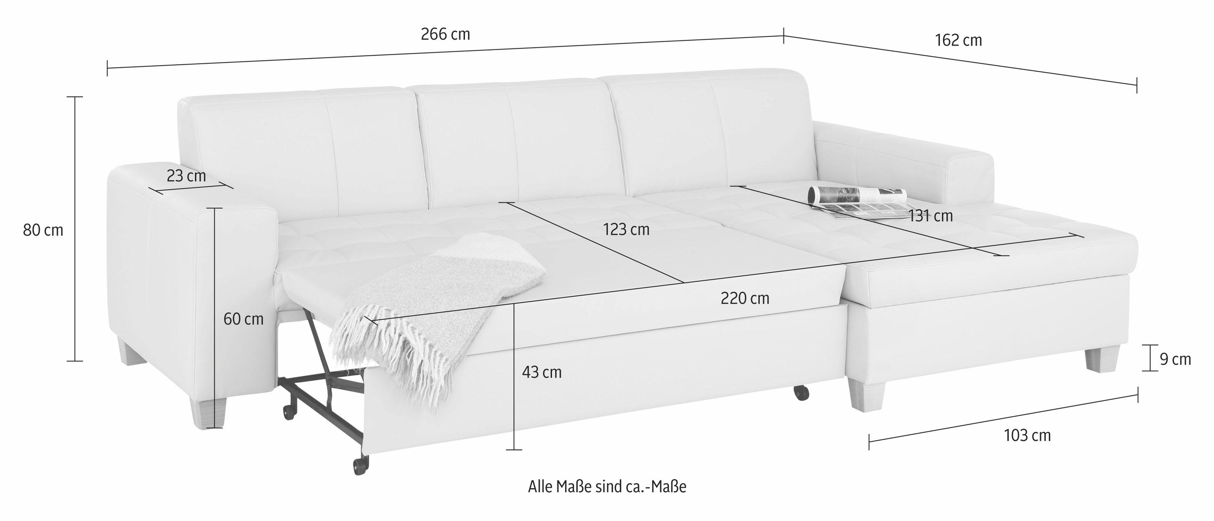 Home affaire Ecksofa »Corby L-Form«, wahlweise mit Bettfunktion, Steppung auf Sitzfläche