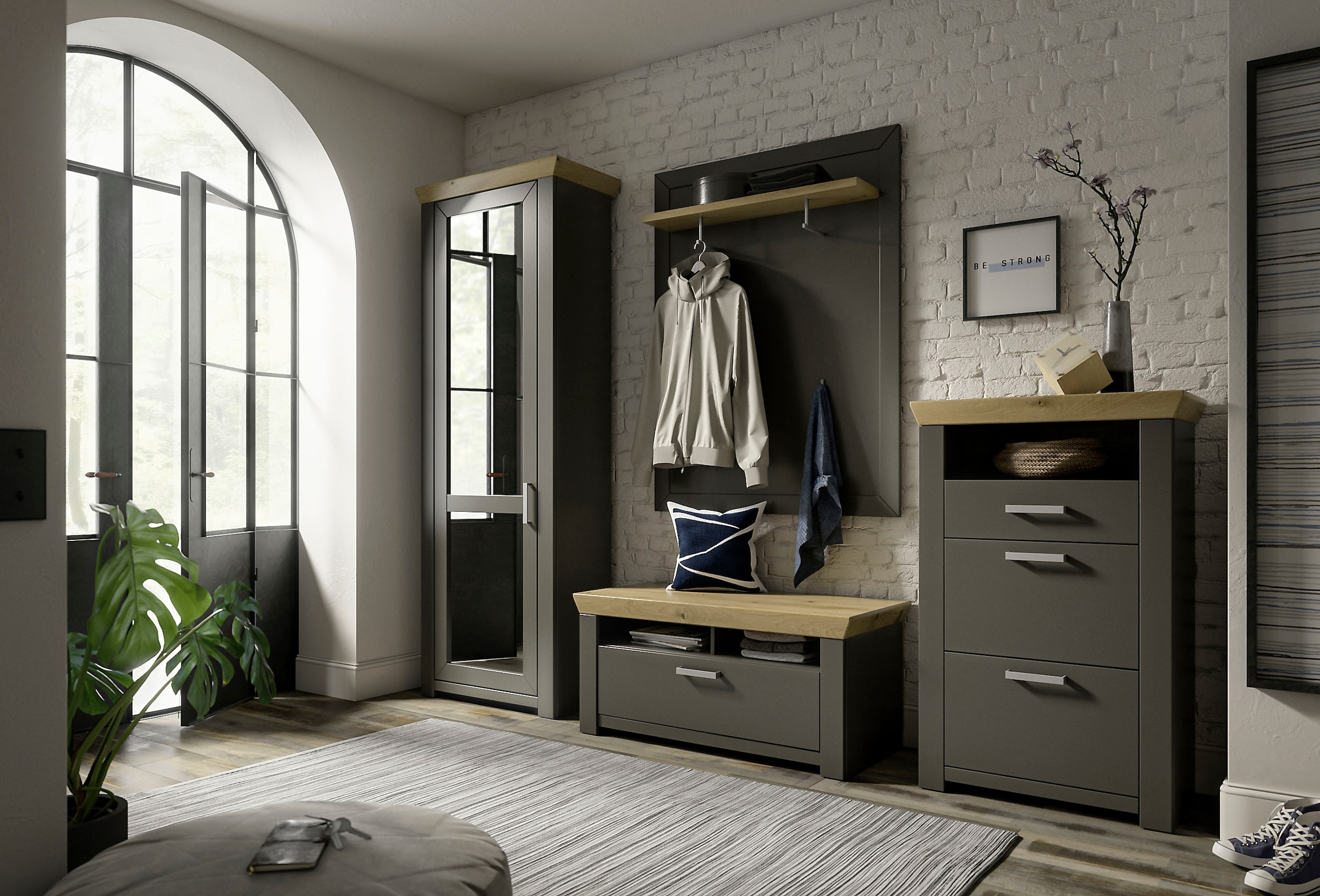 SET ONE BY MUSTERRING Garderoben-Set »GA York Kombi 60« Set, 4 Stk. tlg. Grau Anthrazit/Eiche Artisan 5 Jahre Hersteller-Garantie