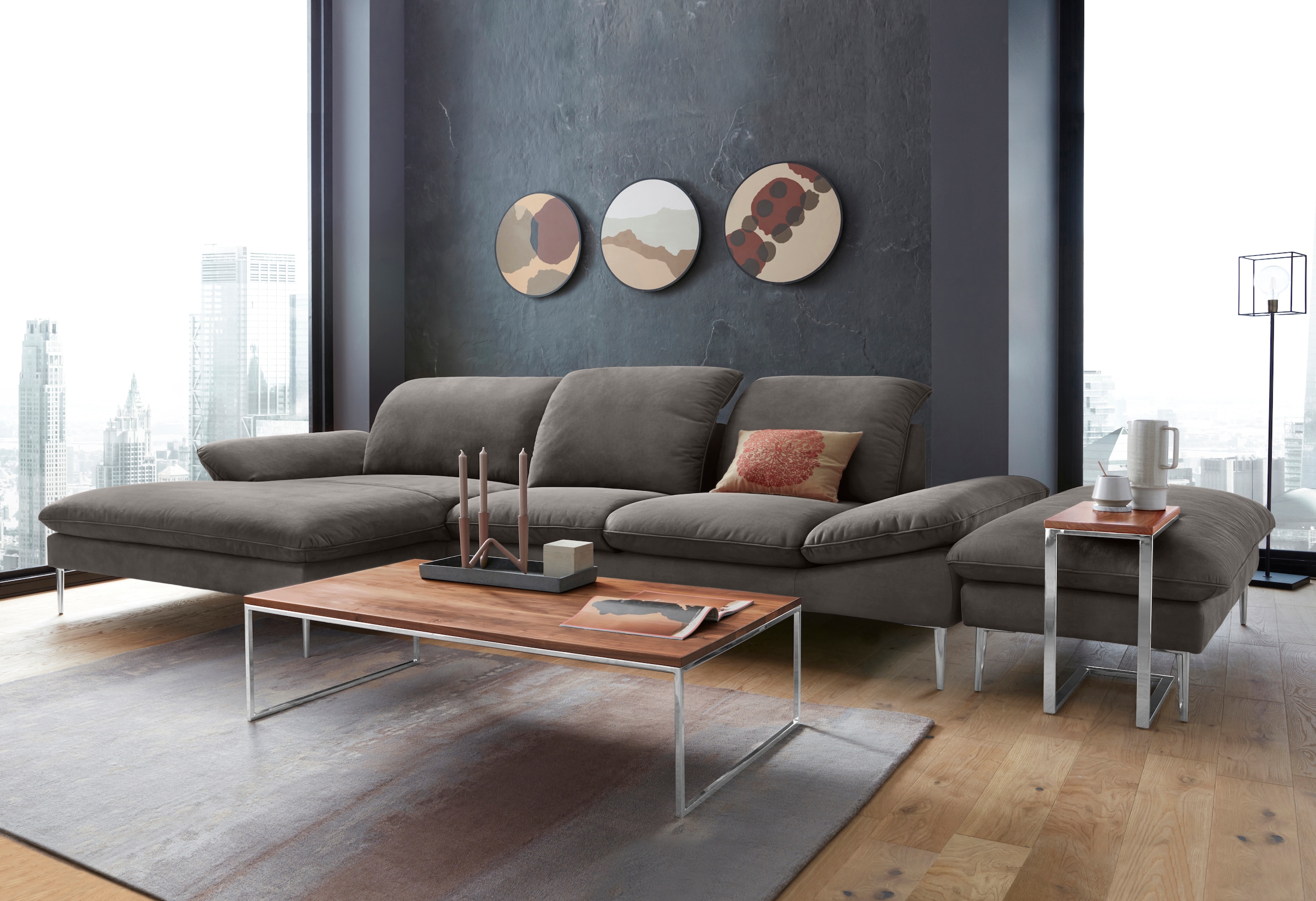 W.SCHILLIG Ecksofa »enjoy&MORE, Designsofa, bequem, zeitlos und elegant, L-Form«, mit Sitztiefenverstellung, Füße Chrom glänzend, Breite 340 cm