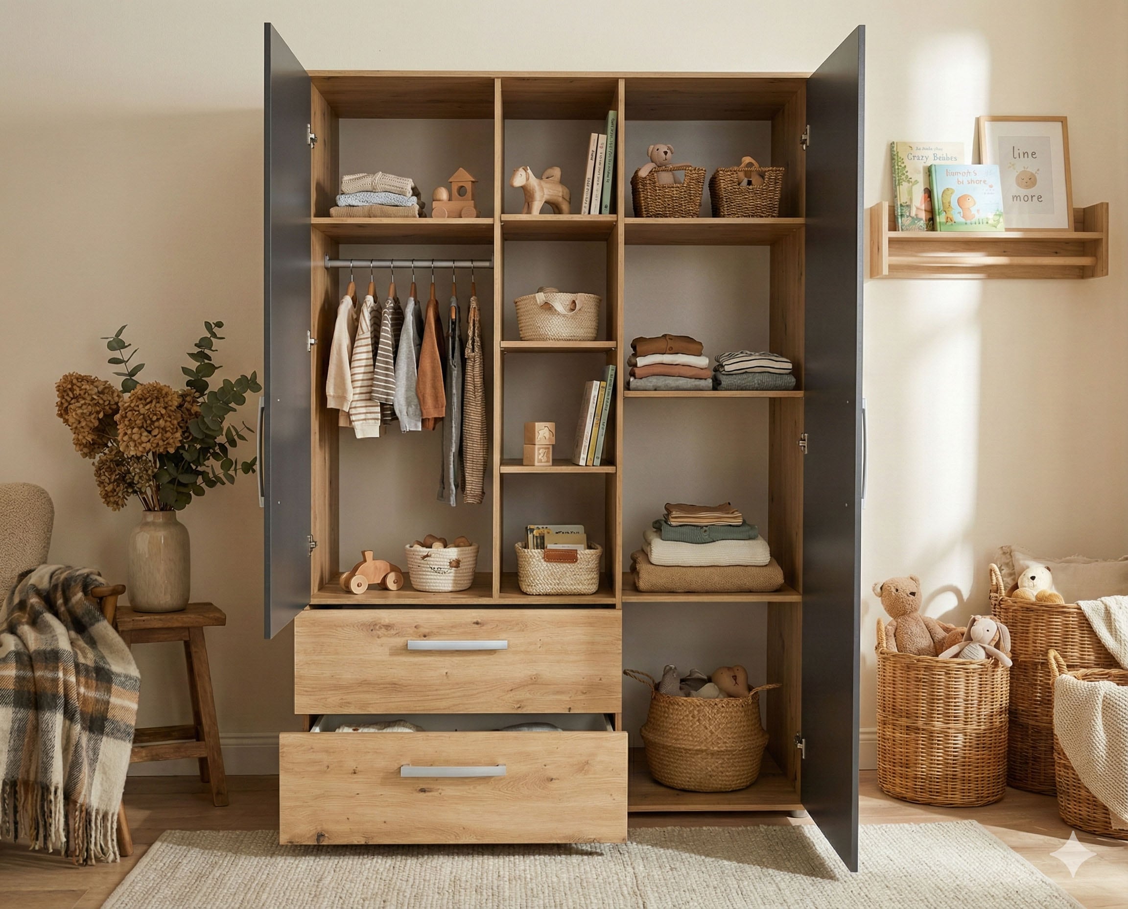 arthur berndt Babyzimmer-Komplettset »Babyzimmer-Set »Alessio« 3-teilig, Anthrazit mit Eiche Artisan Dekor« Set, 