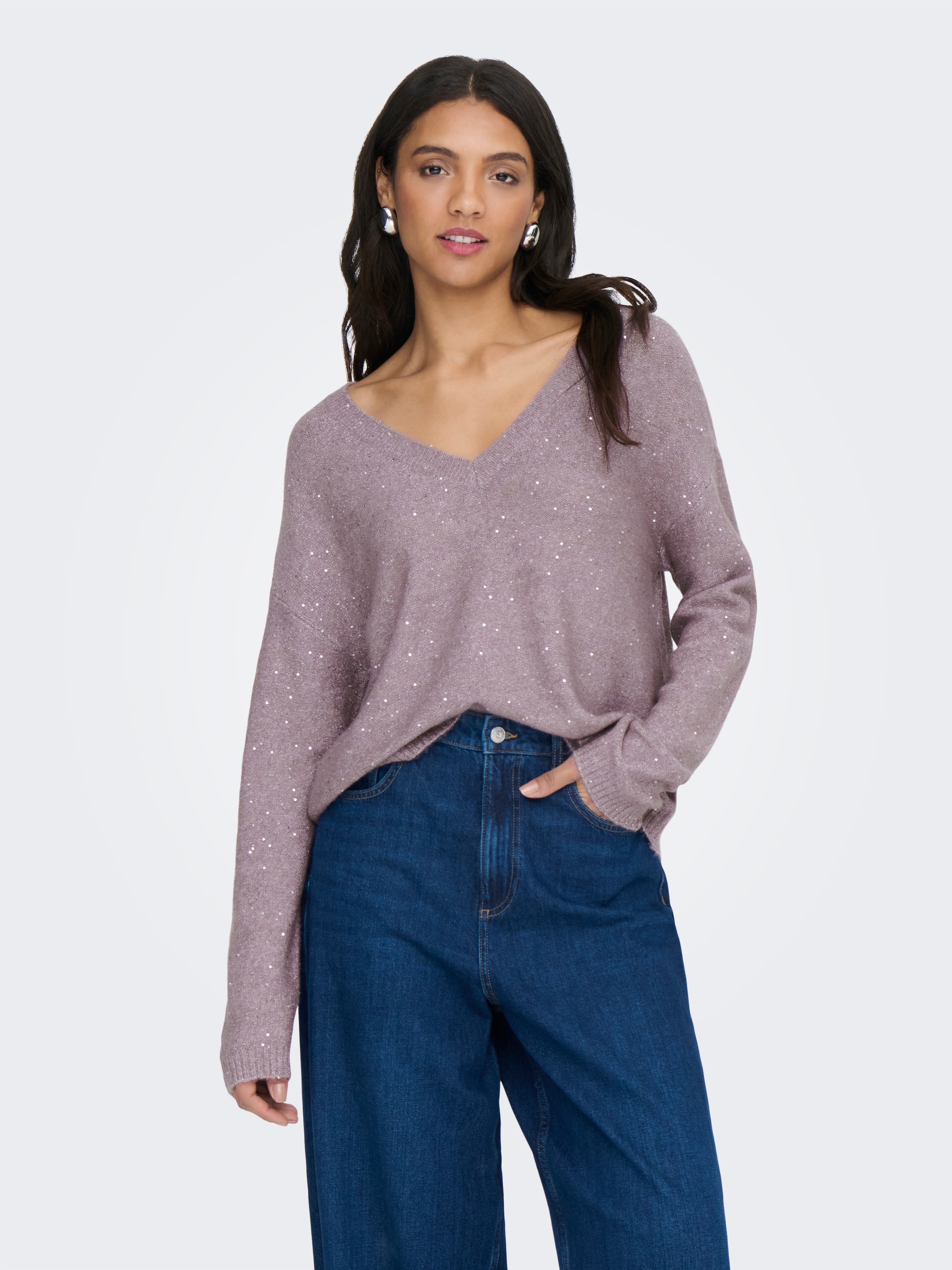 ONLY Strickpullover »ONLARIZONA LS SEQUINS V-NECK PUL KNT«