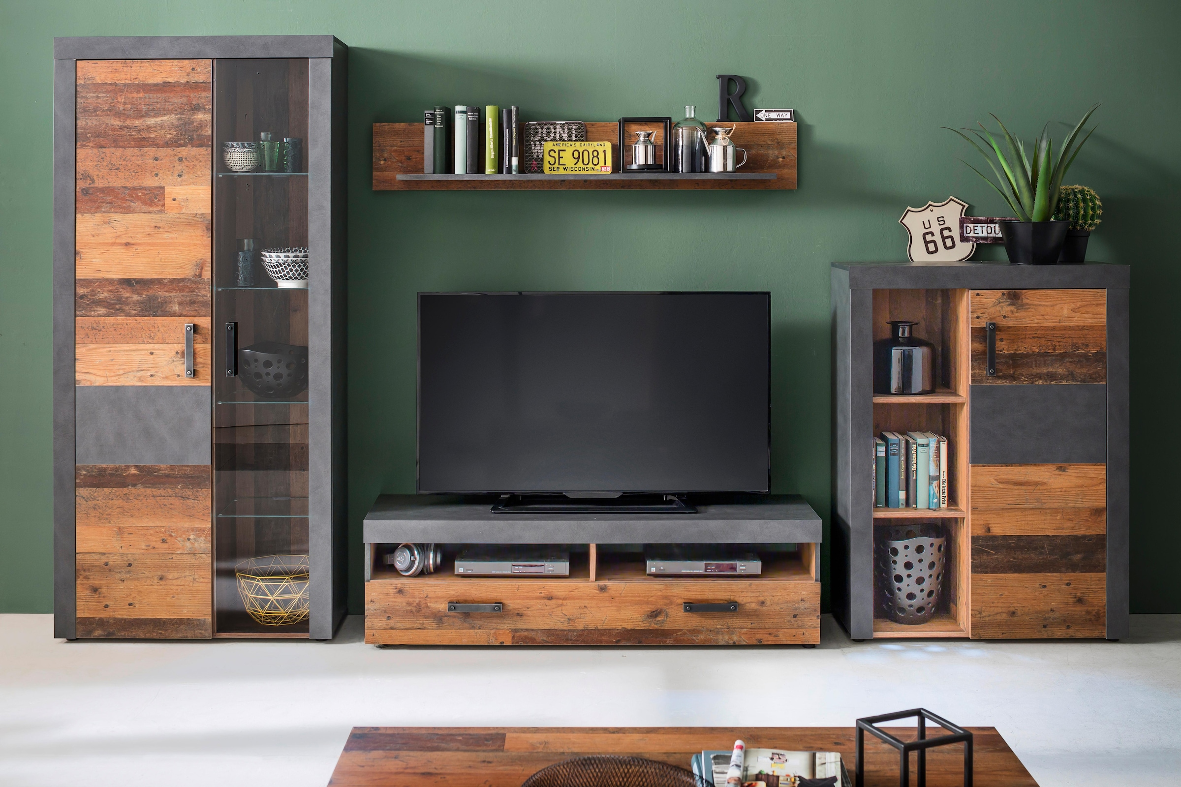 INOSIGN Wohnwand »Ilana«, (Set, 4 St.), moderne Wohnwand im Industrial Style - Beleuchtung optional