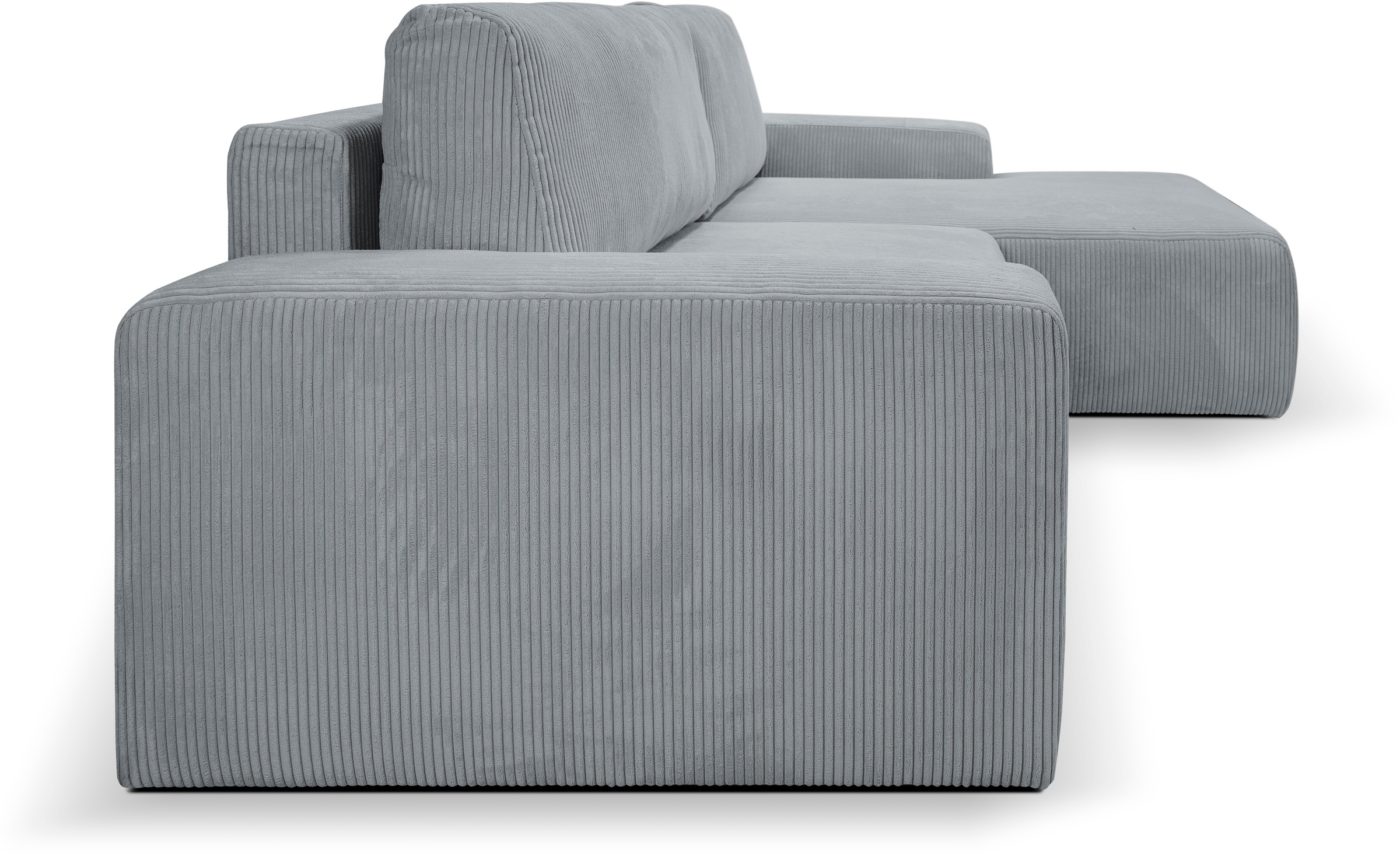 WERK2 Ecksofa »Rotterdam-L, kuschelweicher Cord oder Breitcord, L-Form, Breite 267 cm«, Design Ecksofa mit Schlaffunktion & Bettkasten, Cord, Grau