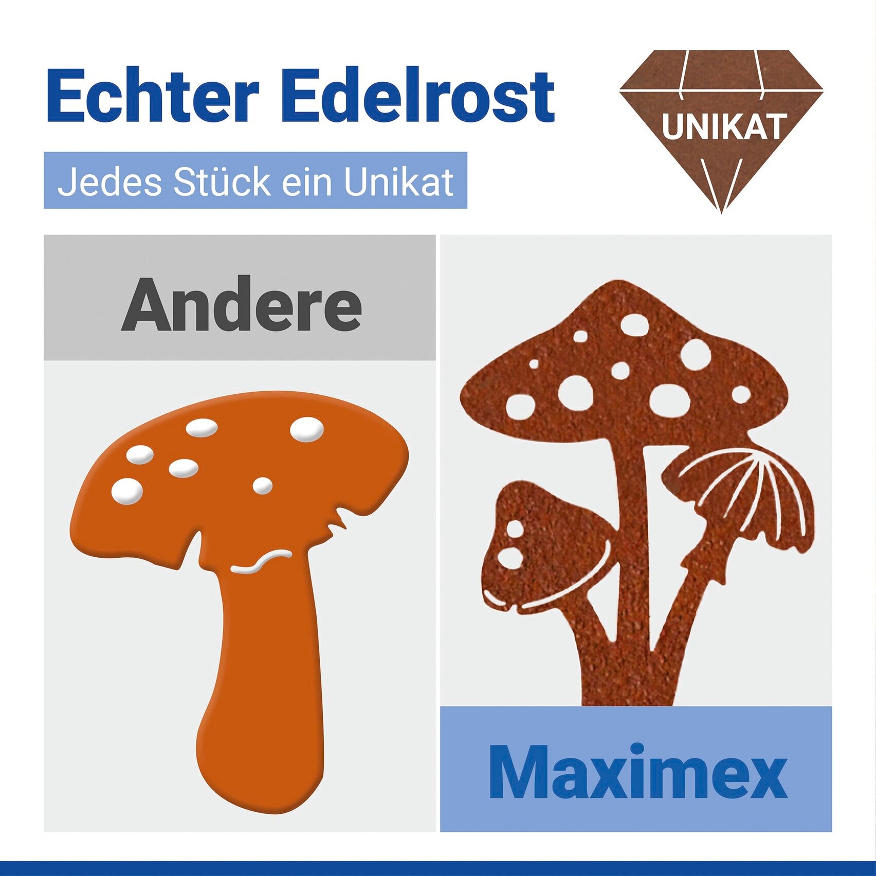 Maximex Gartenstecker »Pilz« Gartendekoration, wetterbeständig, Edelrost-Effekt mit feiner Patina
