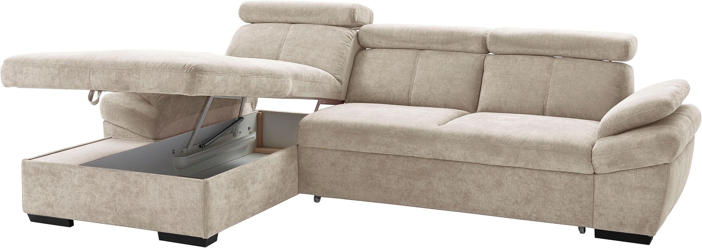 exxpo - sofa fashion Ecksofa »Salerno, inkl. Kopf- und Armteilverstellung, elegant & bequem, L-Form«, wahlweise mit Bettfunktion und Bettkasten, tolle Detailverarbeitung