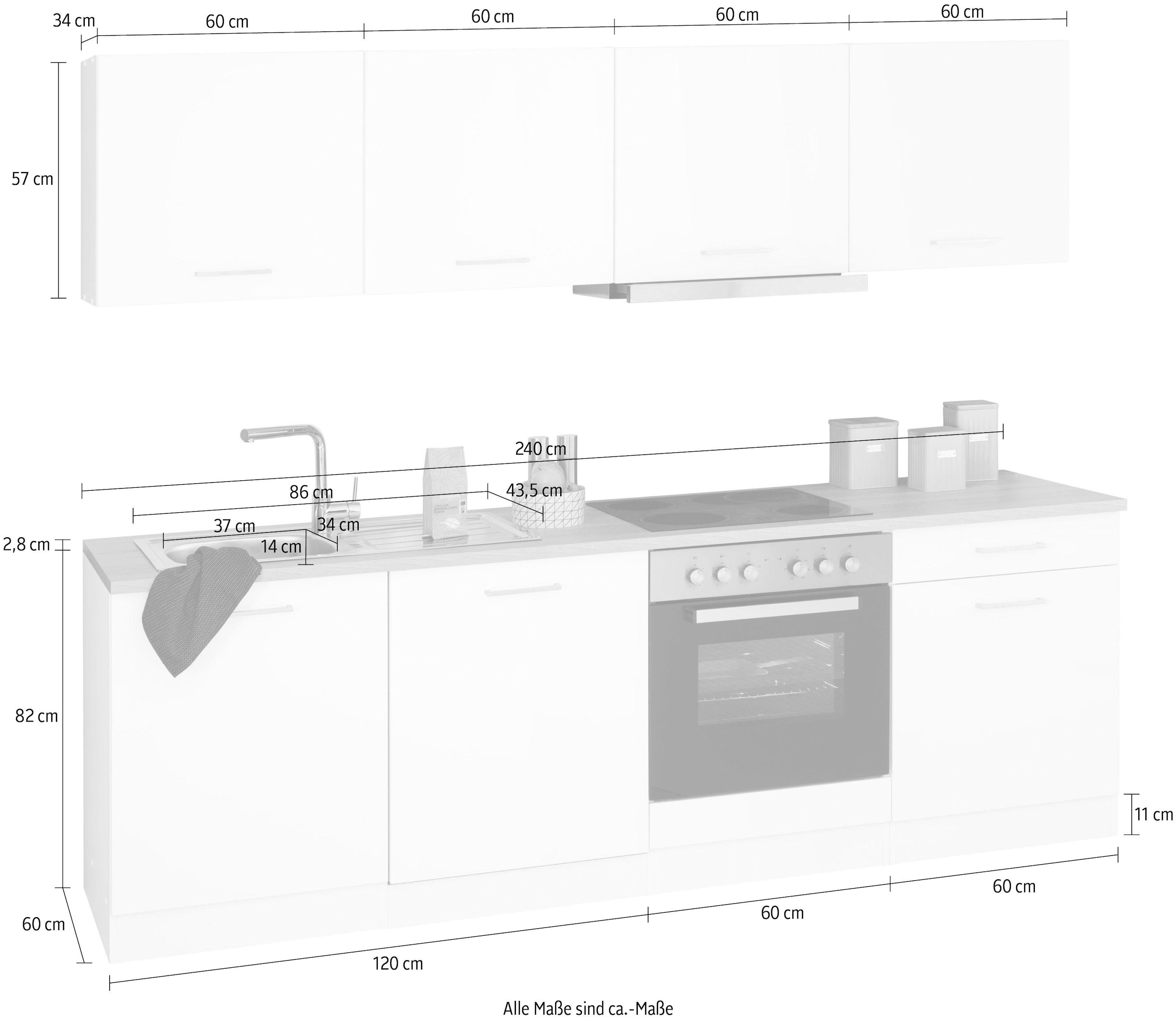 KOCHSTATION Küchenzeile »KS-Visby«, mit E-Geräten, Breite 240 cm