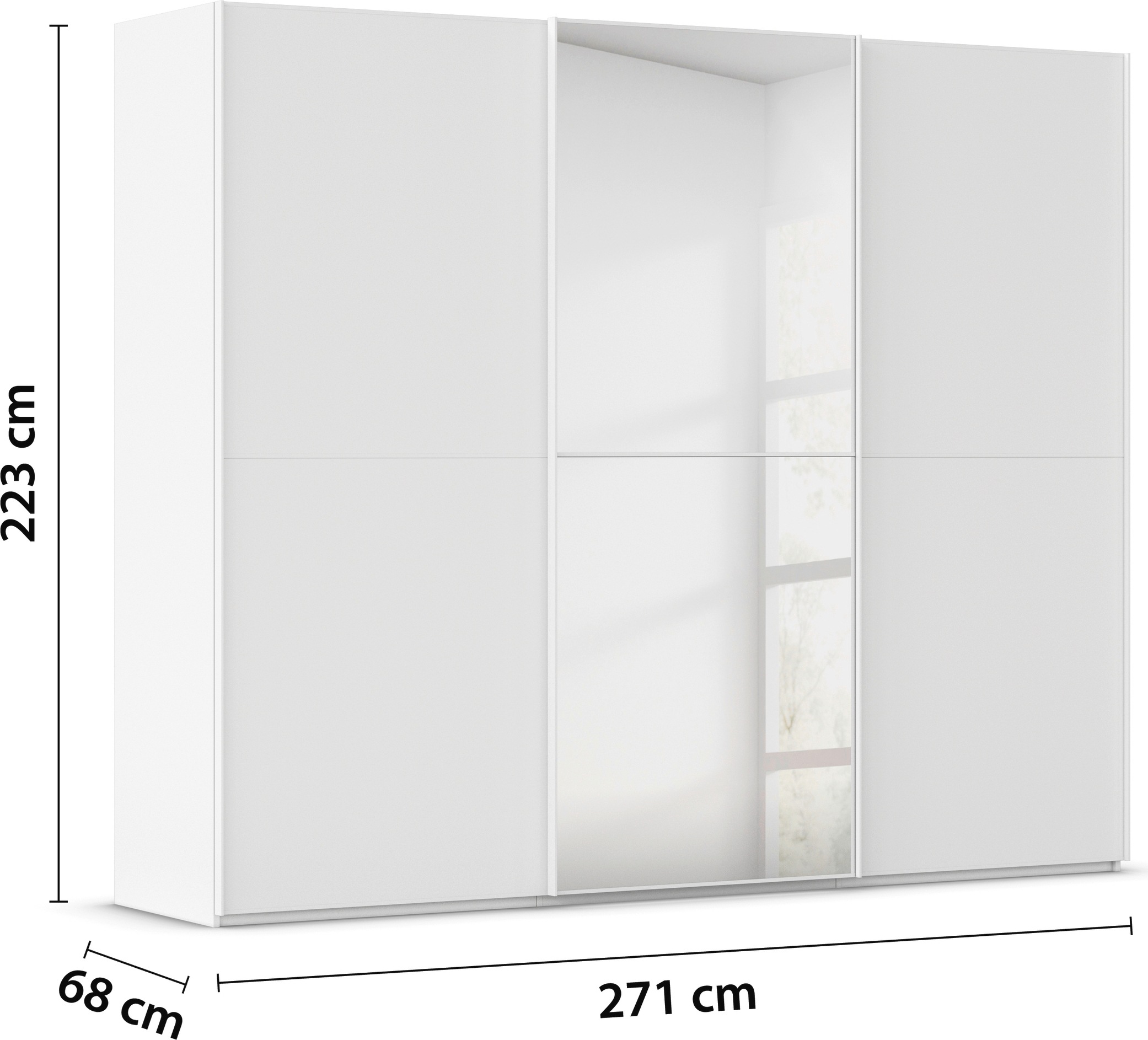 rauch Schwebetürenschrank »Kleiderschrank Schrank Garderobe Schlafzimmerschrank SCALE-DUO«, edle zweigeteilte Türen, Spiegel und 3 Zierleisten MADE IN GERMANY