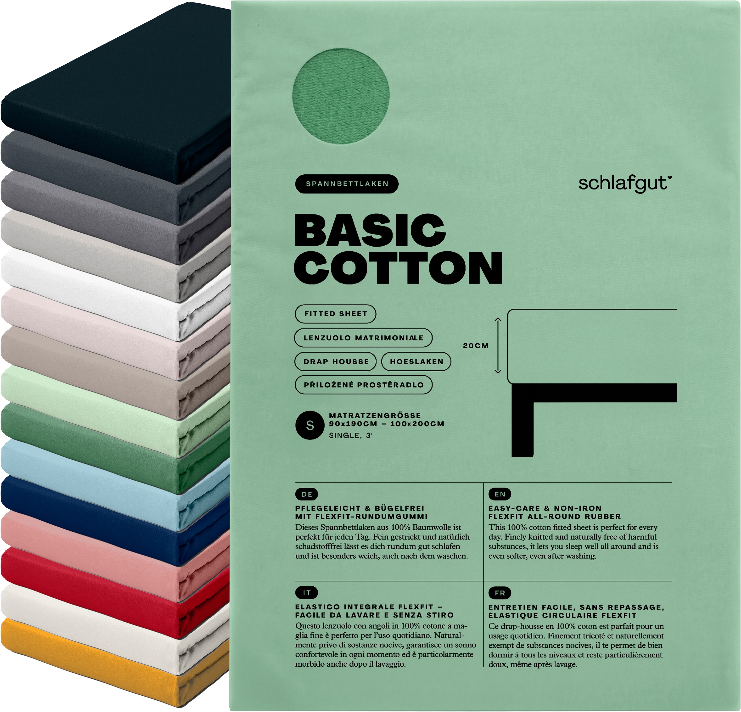 Schlafgut Spannbettlaken »Basic Cotton Bettlaken, 160 g/m², 100% Baumwolle, Spannbetttuch« Spannbettlaken bis 20 cm Matratzenhöhe, bügelfrei und pflegeleicht