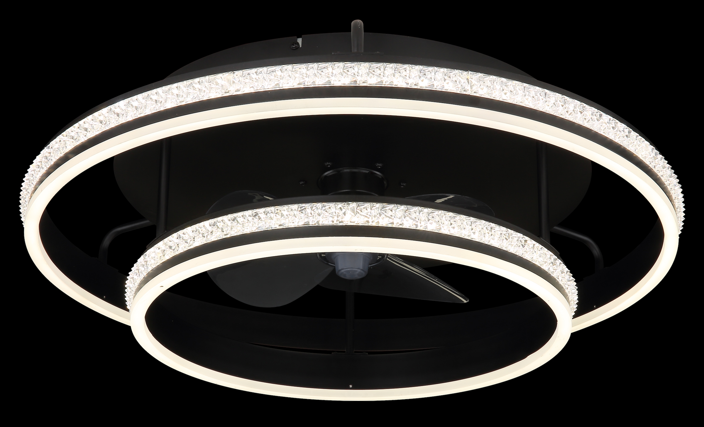 GLOBO LIGHTING Deckenleuchte »KENDALL« LED-Modul 1 Stk. warmweiß - kaltweiß Ventilator schwarz Kristalle Funktionen heizen-kühlen CCT