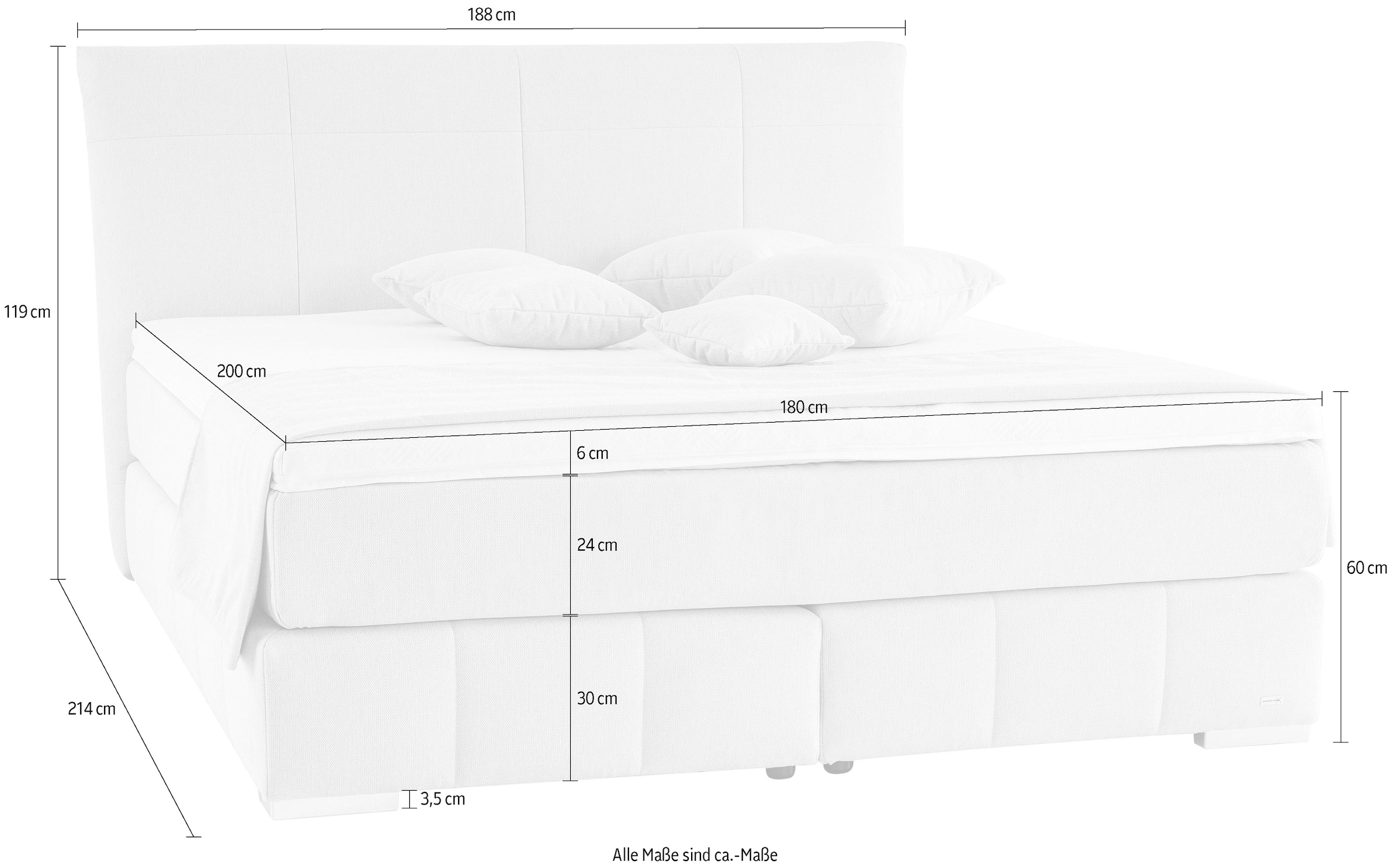 alina Boxspringbett »Luga«, 188 cm breit, inkl. Matratze und Komfortschaum-Topper