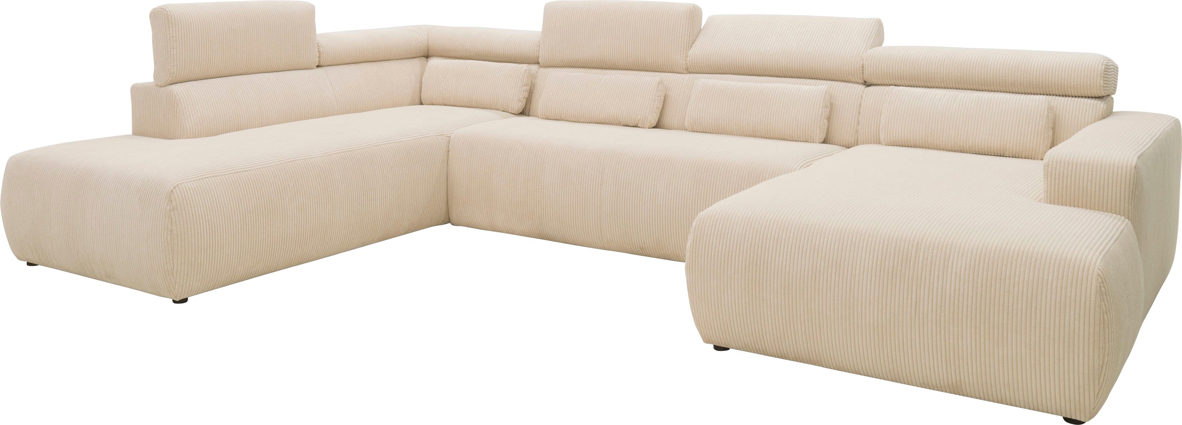 DOMO collection Wohnlandschaft »Brandon viele Bezugsarten, auch in Cord und Leder, incl. Nierenkissen«, mit Kopfteilverstellung, wahlweise Sitztiefenverstellung, U-Form