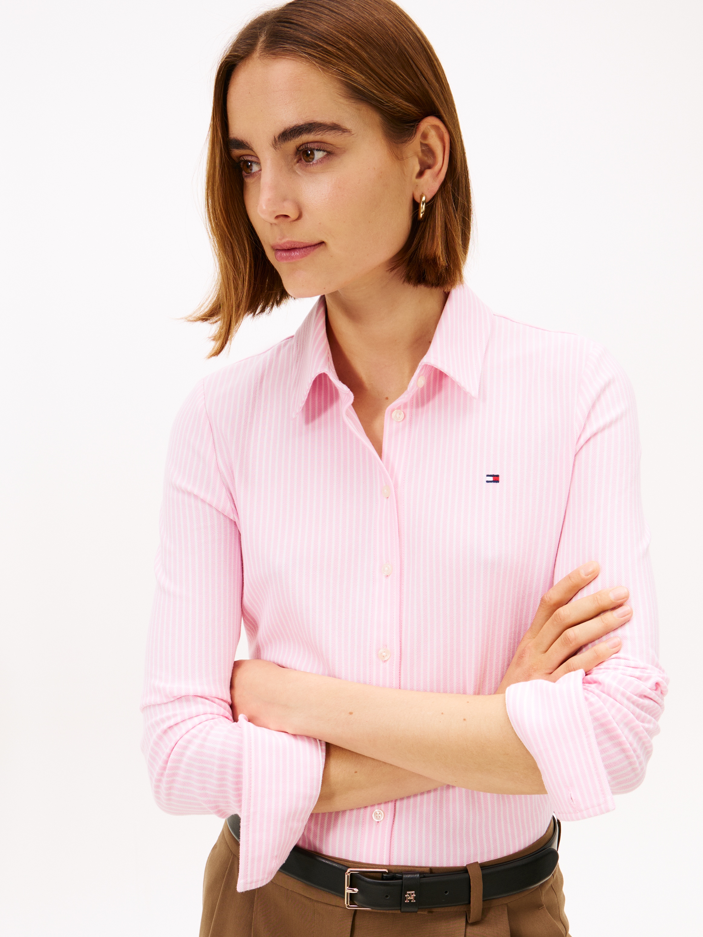 Tommy Hilfiger Poloshirt »1985 SLIM PIQUE BTN DOWN LS mit Polokragen und Label« Baumwollmischung, slim fit