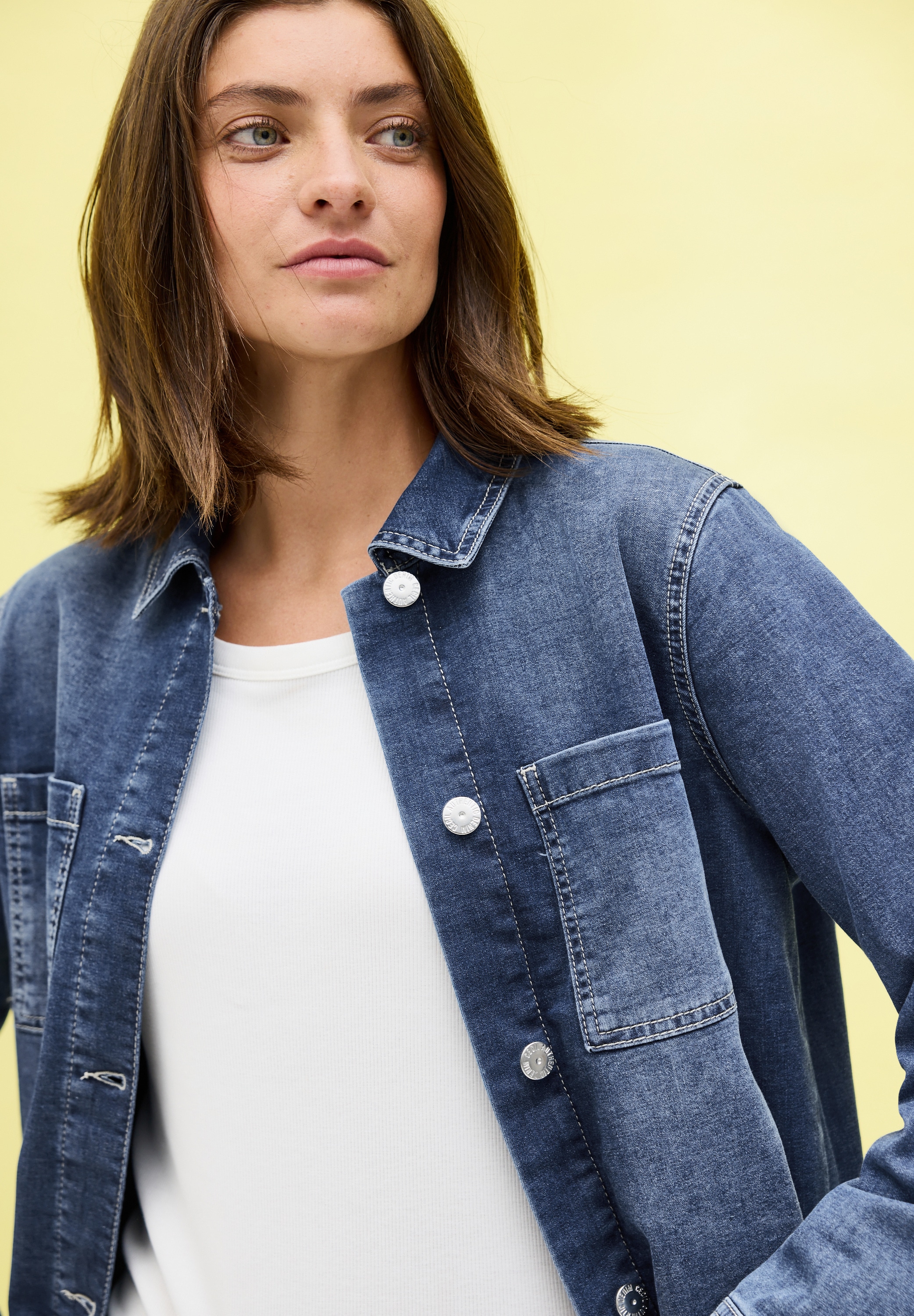 Cecil Jeansjacke, ohne Kapuze, Denim-Overshirt mit Knopfleiste und Brusttaschen