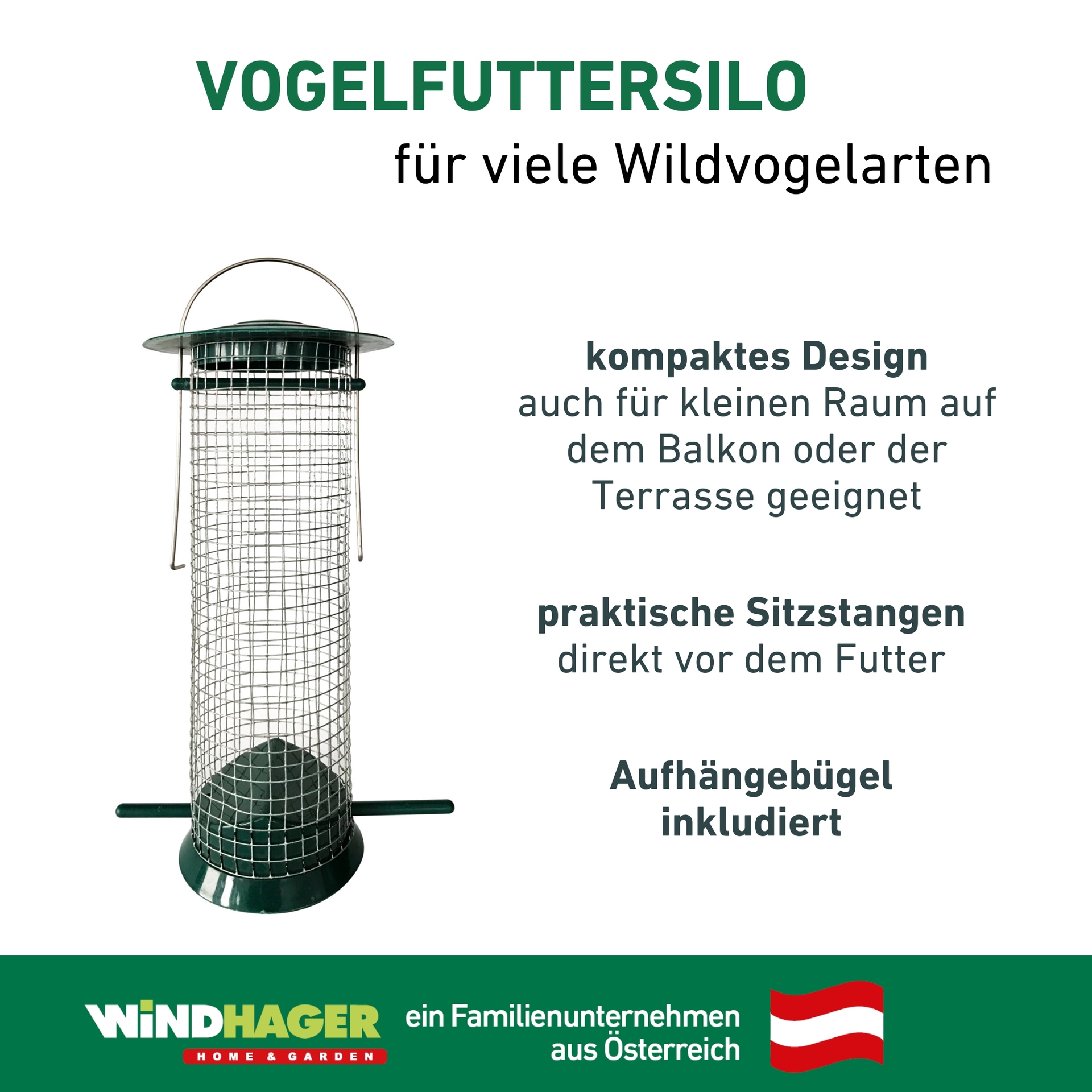Windhager Vogelhaus »Easy, Futterspender aus Kunststoff und Metall, abnehmbares Dach« Futterstation inkl. Aufhängung, Füllvolumen ca. 0,75 L, 10x14x26 cm