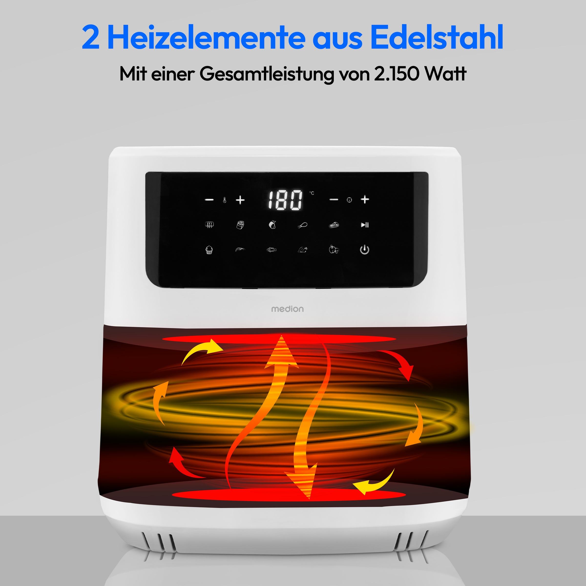 Medion® Heißluftfritteuse »P10 XL (MD 11750), 6,8 L Korbvolumen, 9 Automatikprogramme, Vorheizen«, 2000 W, Fassungsvermögen 6,8 l, Temperatur einstellbar 50 - 200 °C, ILAG Beschichtung, Timer