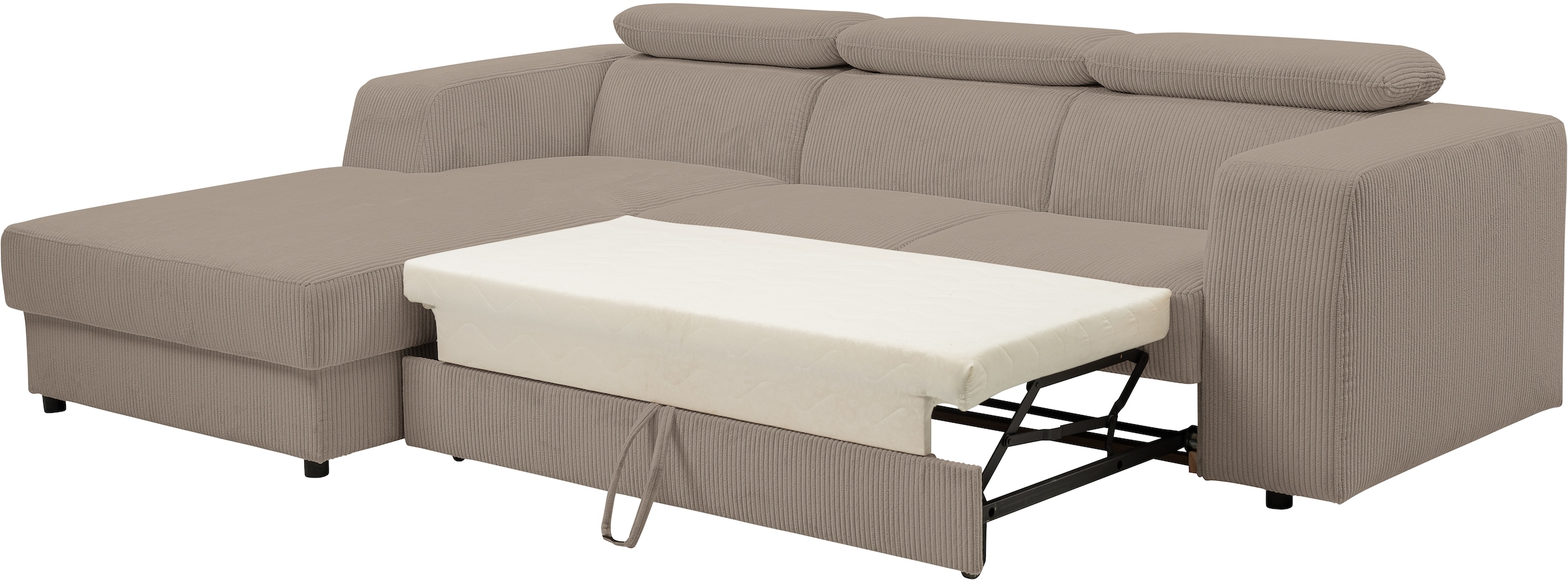WERK2 Ecksofa »Cherry, modernes Sofa mit Komfortfunktionen, Breite 270cm, L-Form,«, bequem, mit verstellbaren Kopfteilen, Schlaffunktion und Bettkasten