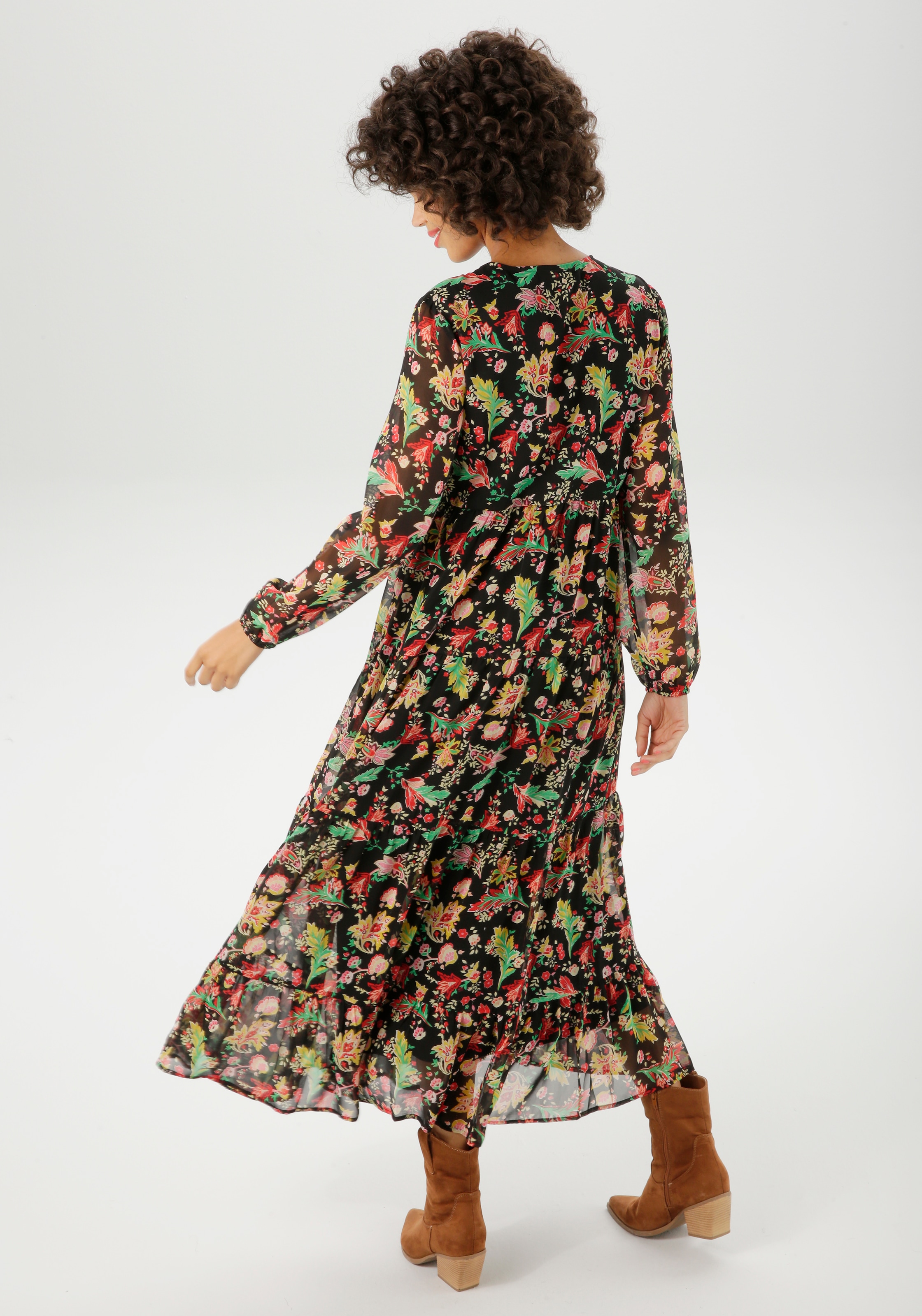 Aniston CASUAL Maxikleid, mit farbenfrohem Blumendruck - jedes Teil ein Unikat - NEUE KOLLEKTION