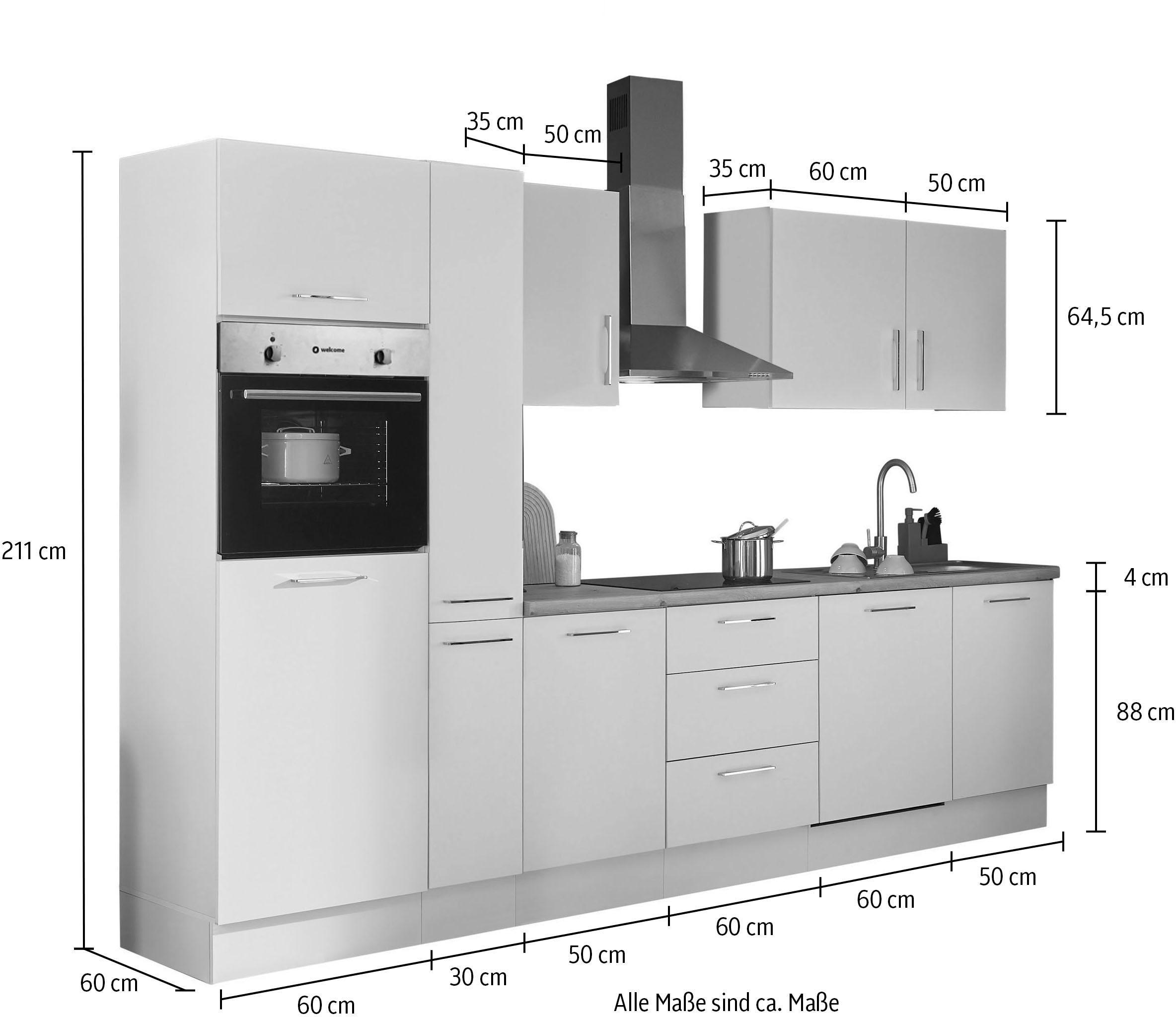 BASIC by Balculina Küchenzeile »Turin«, Breite 310 cm, wahlweise mit E-Geräten