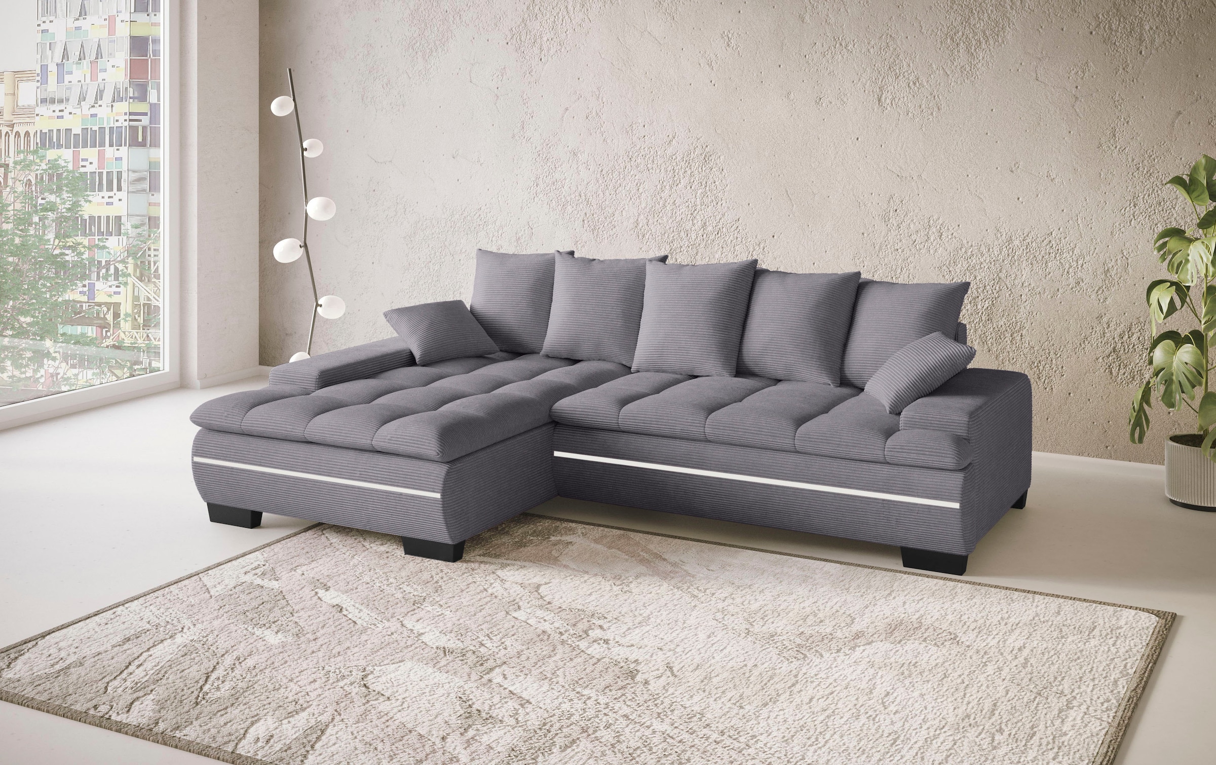 Mr. Couch Ecksofa »Haiti II, L-Form«, RGB-LED Beleuchtung, wahlweise mit Kaltschaum, Bett, Bettkasten