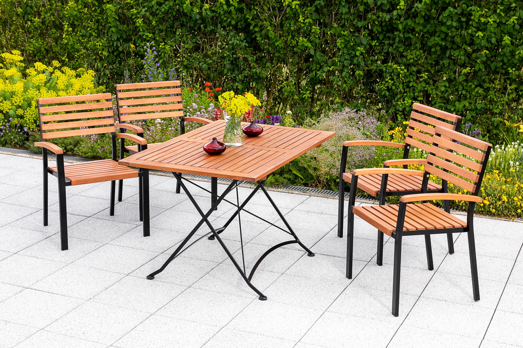 MERXX Garten-Essgruppe »Schloßgarten« 5 Stk. tlg. 4 Stapelsessel mit Klappt günstig online kaufen