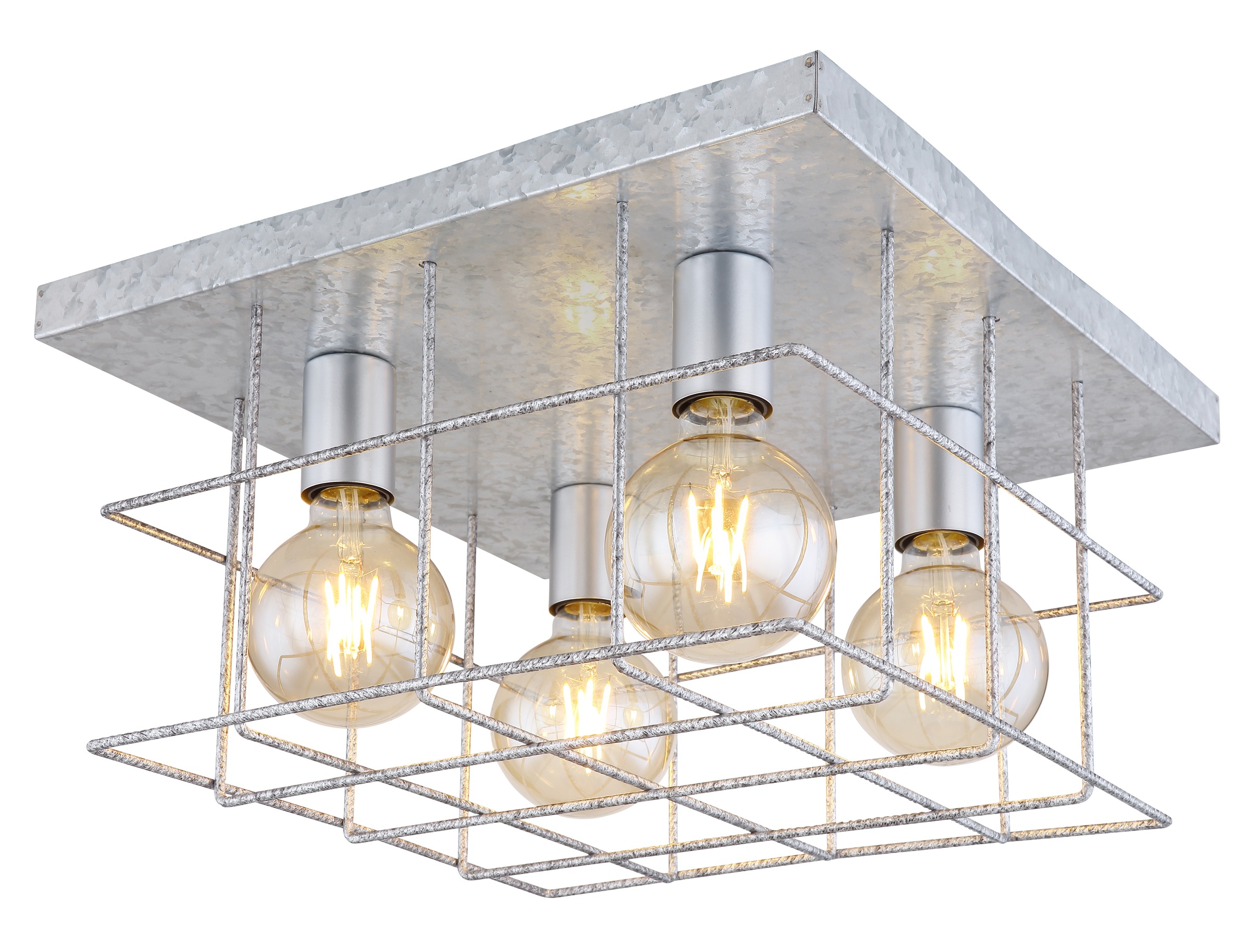 GLOBO LIGHTING Deckenleuchte »MERRIL« E27 1 Stk. Zinkfarbene Deckenleuchte mit Käfig aus Betonstahl-Gitter